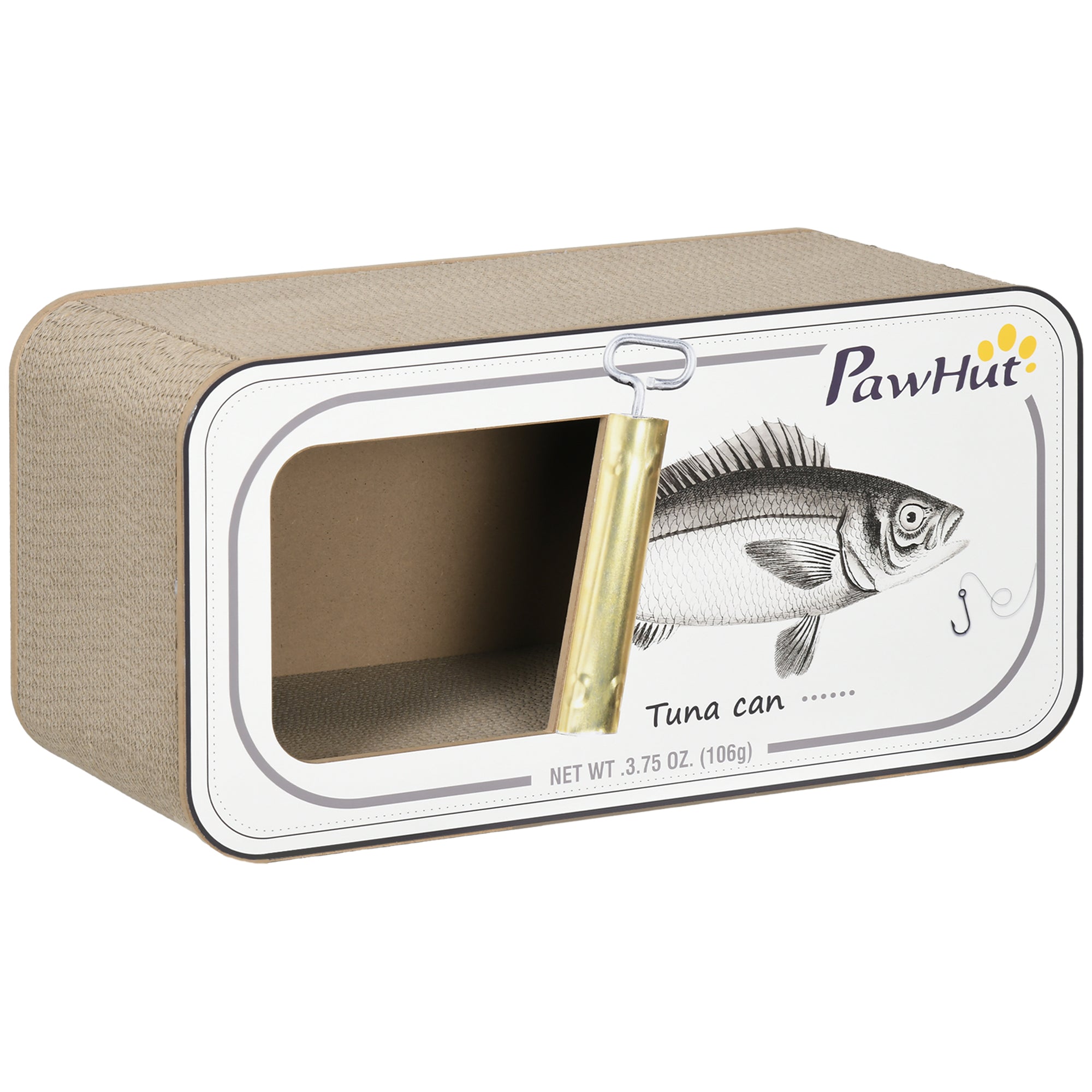 PawHut Cat Scratching Board, 2 in 1 Cat Scratcher Cardboard with Catnip, Canned Tuna Design Cat House for Indoor Kitty, Cream White