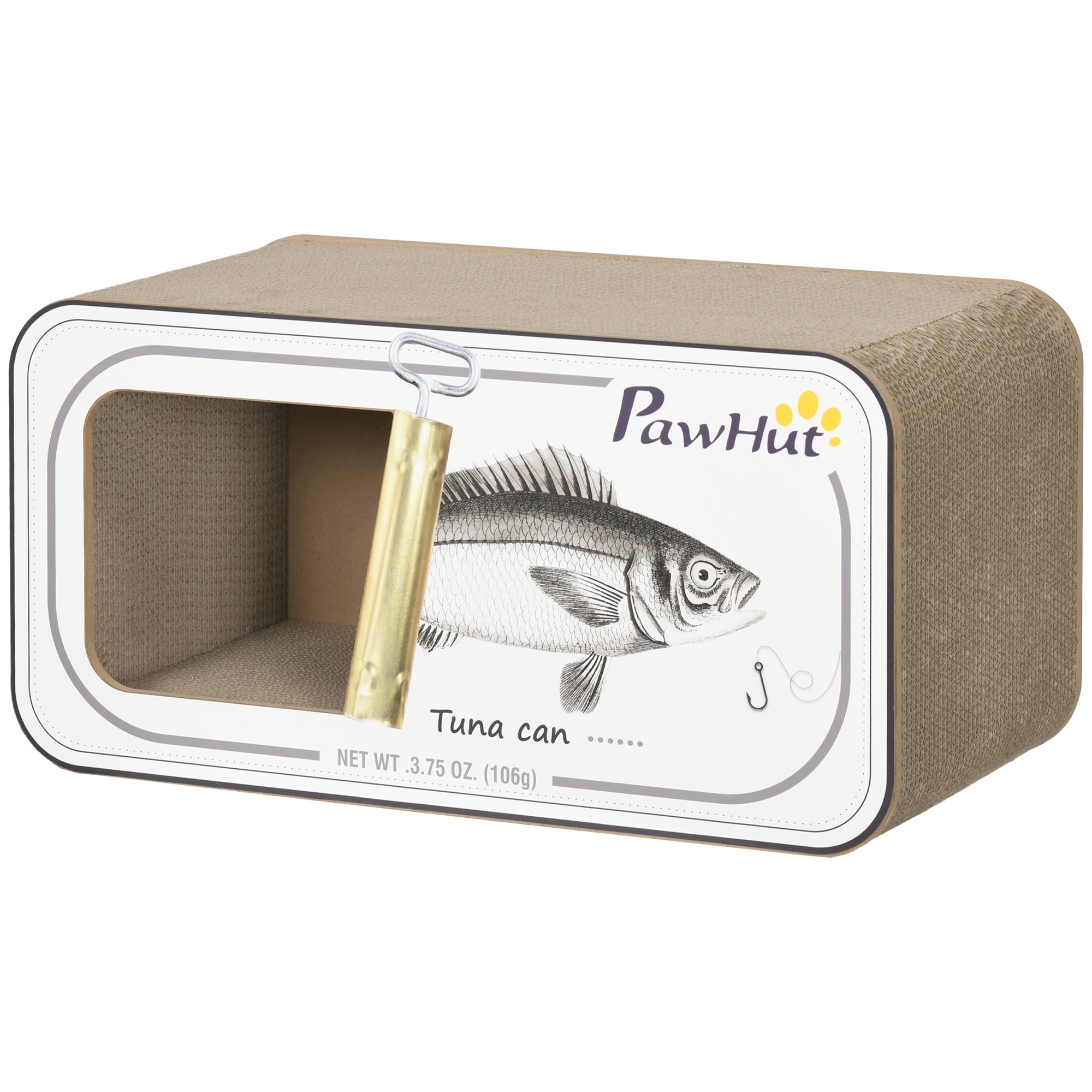 PawHut Cat Scratching Board, 2 in 1 Cat Scratcher Cardboard with Catnip, Canned Tuna Design Cat House for Indoor Kitty, Cream White