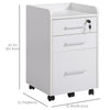 HOMCOM 3 Drawer File Cabinet with Lock and Edged Top, Lockable Filing Cabinet on Wheels with Hanging Bars for Letter and A4 Size, White