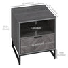 HOMCOM Bedside Table, Nightstand with Drawer and Open Shelf, Square Side End Table with Steel Legs for Bedroom, Dark Grey