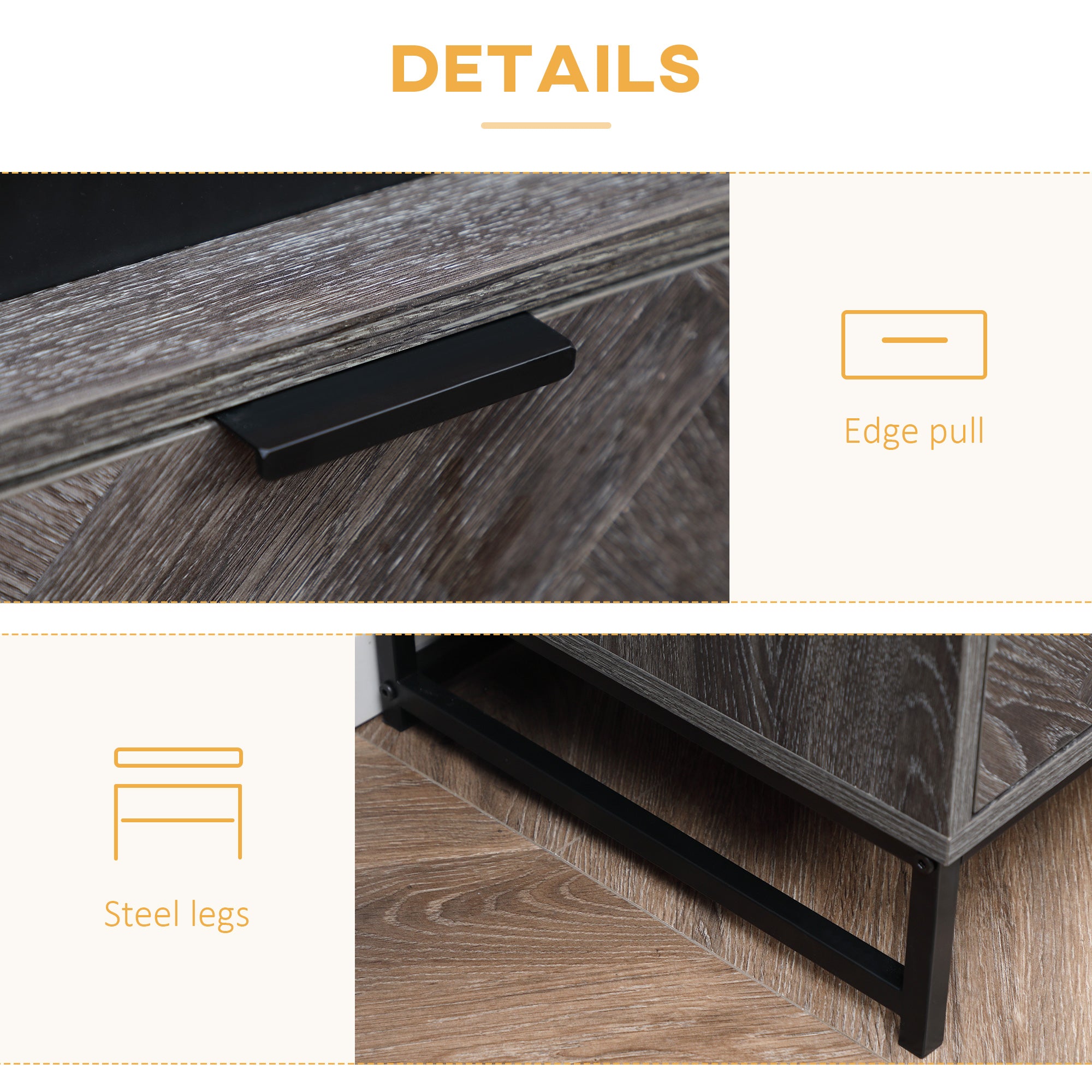 HOMCOM Bedside Table, Nightstand with Drawer and Open Shelf, Square Side End Table with Steel Legs for Bedroom, Dark Grey