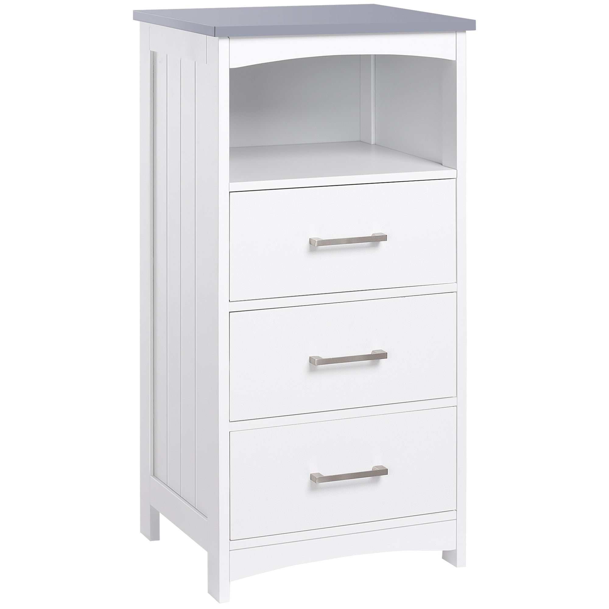kleankin Small Bathroom Storage Cabinet, Floor Cabinet with 3 Drawers and Open Component, Narrow Bathroom Cabinet, White