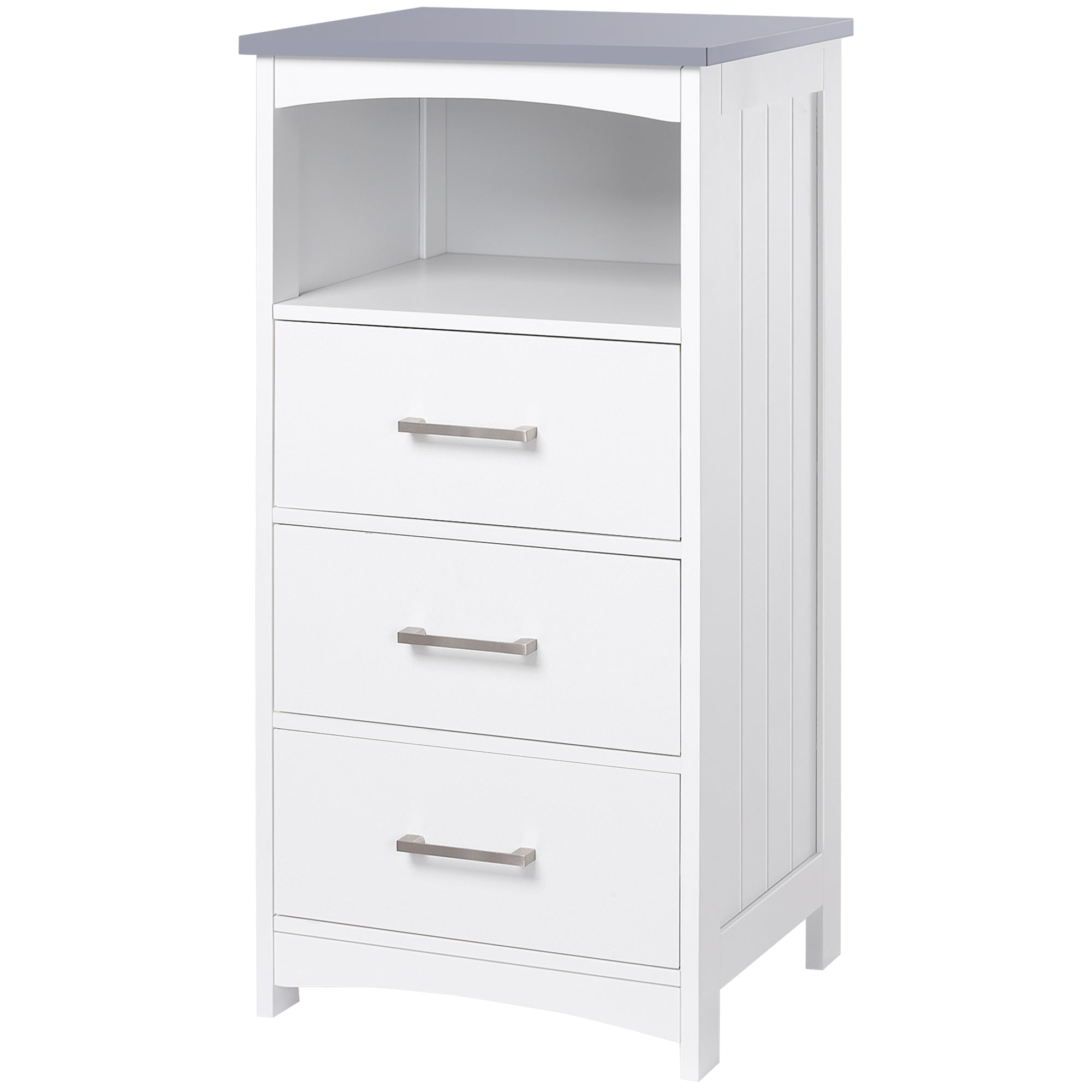 kleankin Small Bathroom Storage Cabinet, Floor Cabinet with 3 Drawers and Open Component, Narrow Bathroom Cabinet, White