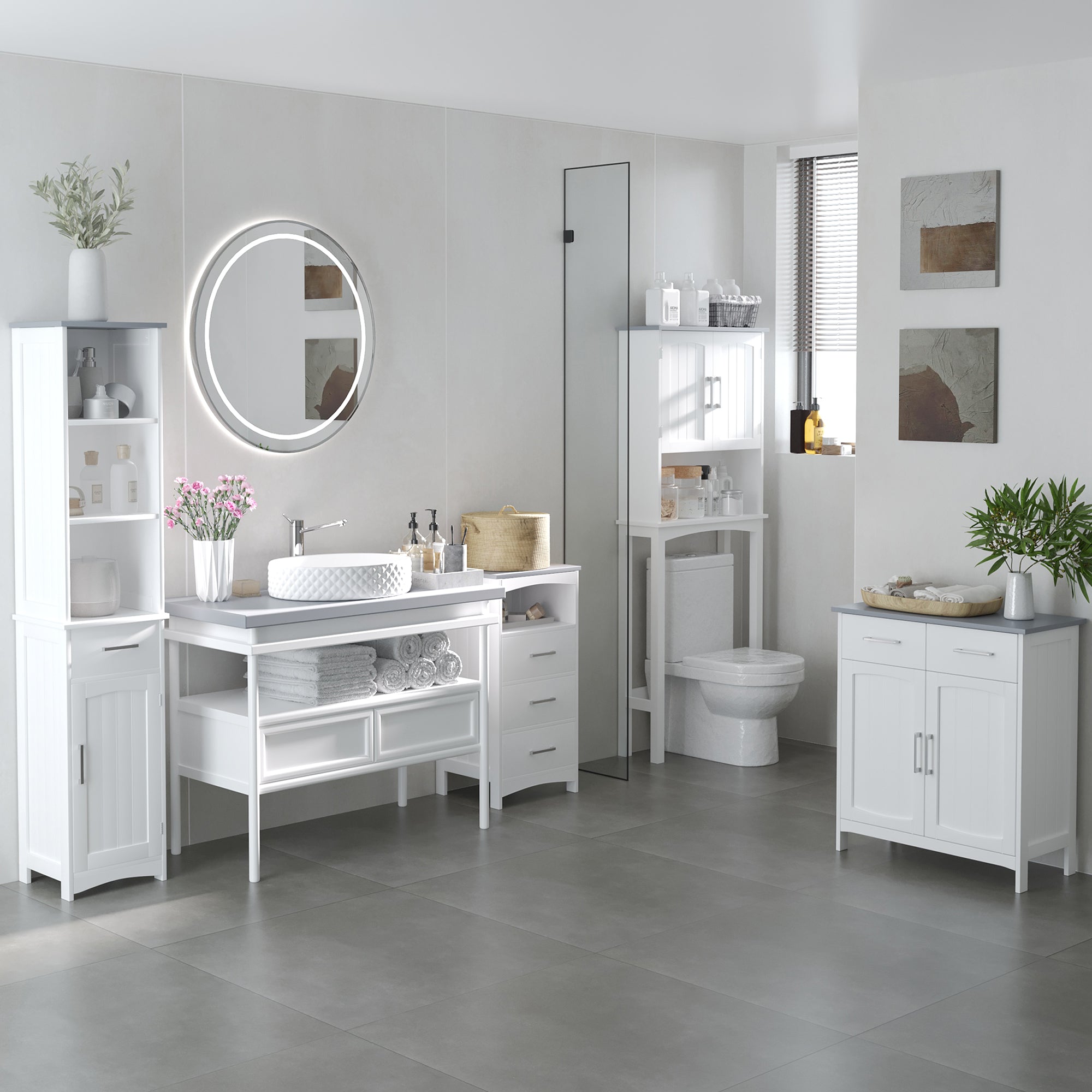 kleankin Small Bathroom Storage Cabinet, Floor Cabinet with 3 Drawers and Open Component, Narrow Bathroom Cabinet, White