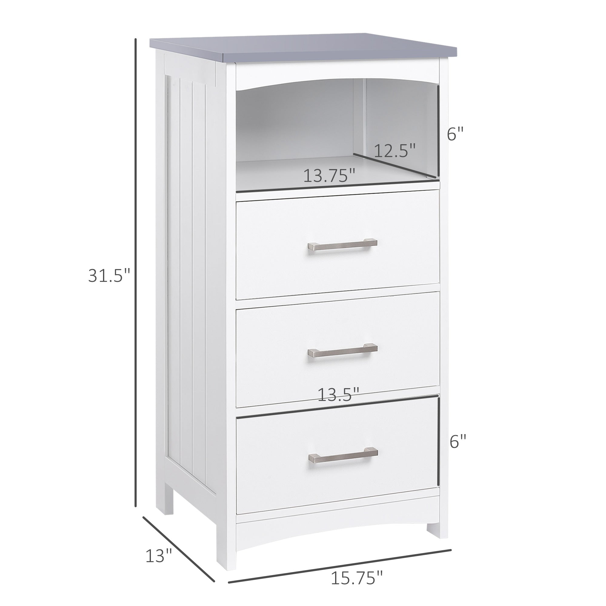 kleankin Small Bathroom Storage Cabinet, Floor Cabinet with 3 Drawers and Open Component, Narrow Bathroom Cabinet, White