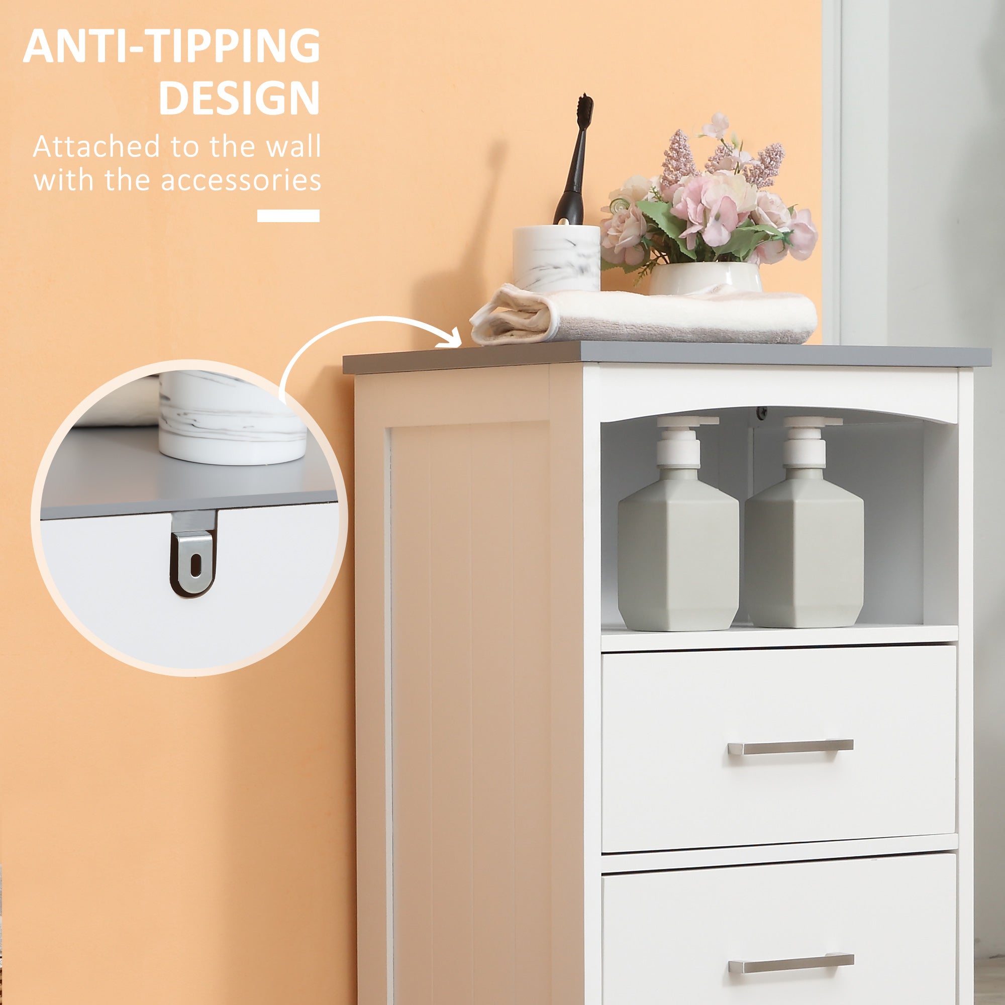 kleankin Small Bathroom Storage Cabinet, Floor Cabinet with 3 Drawers and Open Component, Narrow Bathroom Cabinet, White