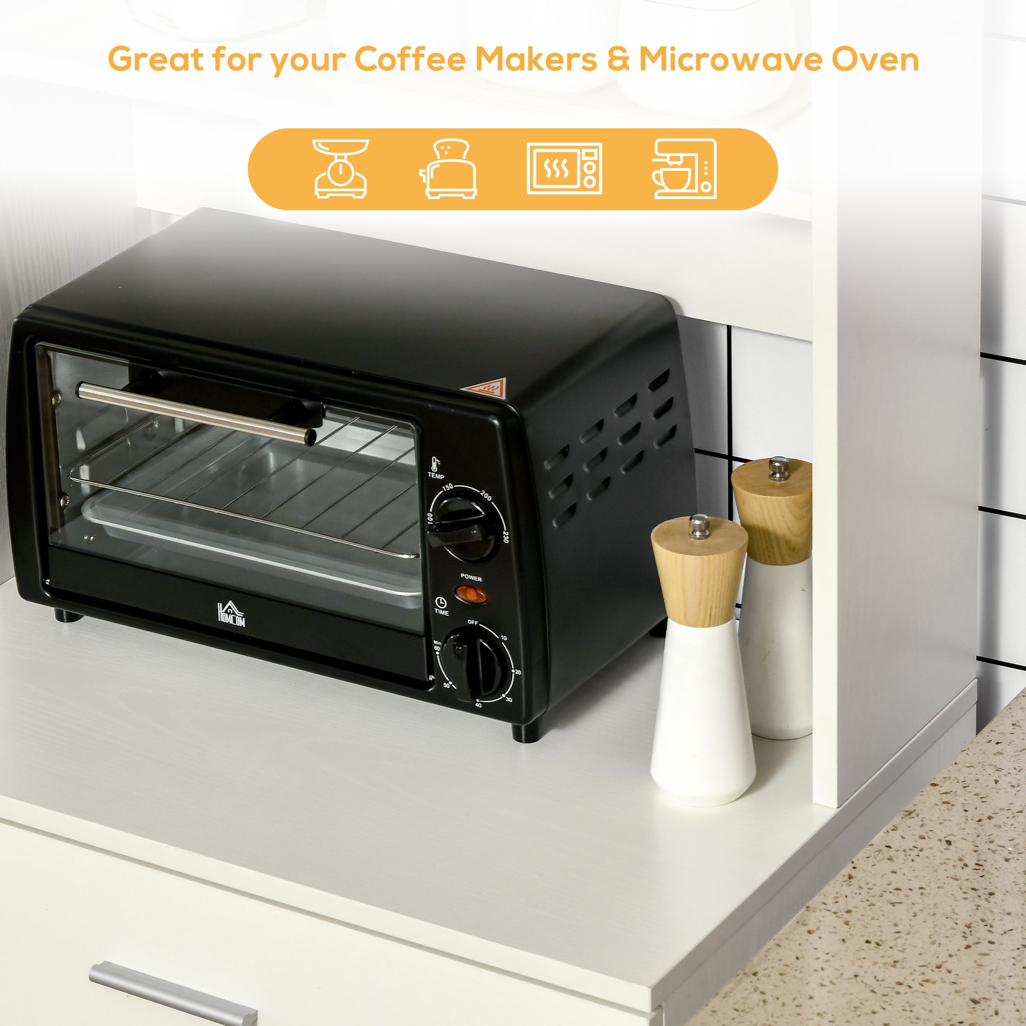 HOMCOM 71"H Freestanding Kitchen Pantry, Buffet with Hutch, Microwave Stand with Storage Cabinet, White