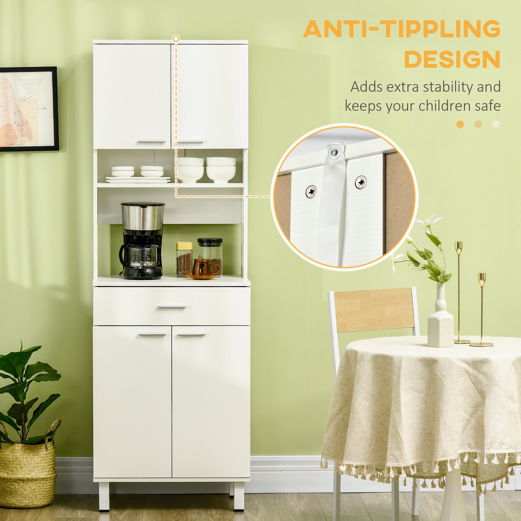 HOMCOM 71"H Freestanding Kitchen Pantry, Buffet with Hutch, Microwave Stand with Storage Cabinet, White