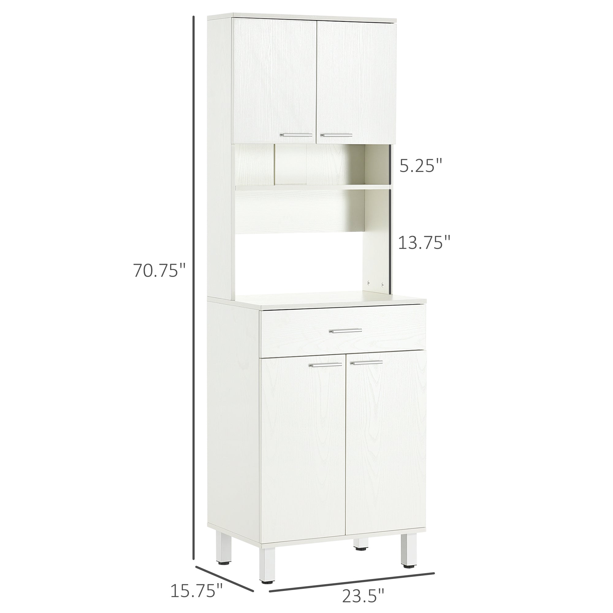 HOMCOM 71"H Freestanding Kitchen Pantry, Buffet with Hutch, Microwave Stand with Storage Cabinet, White