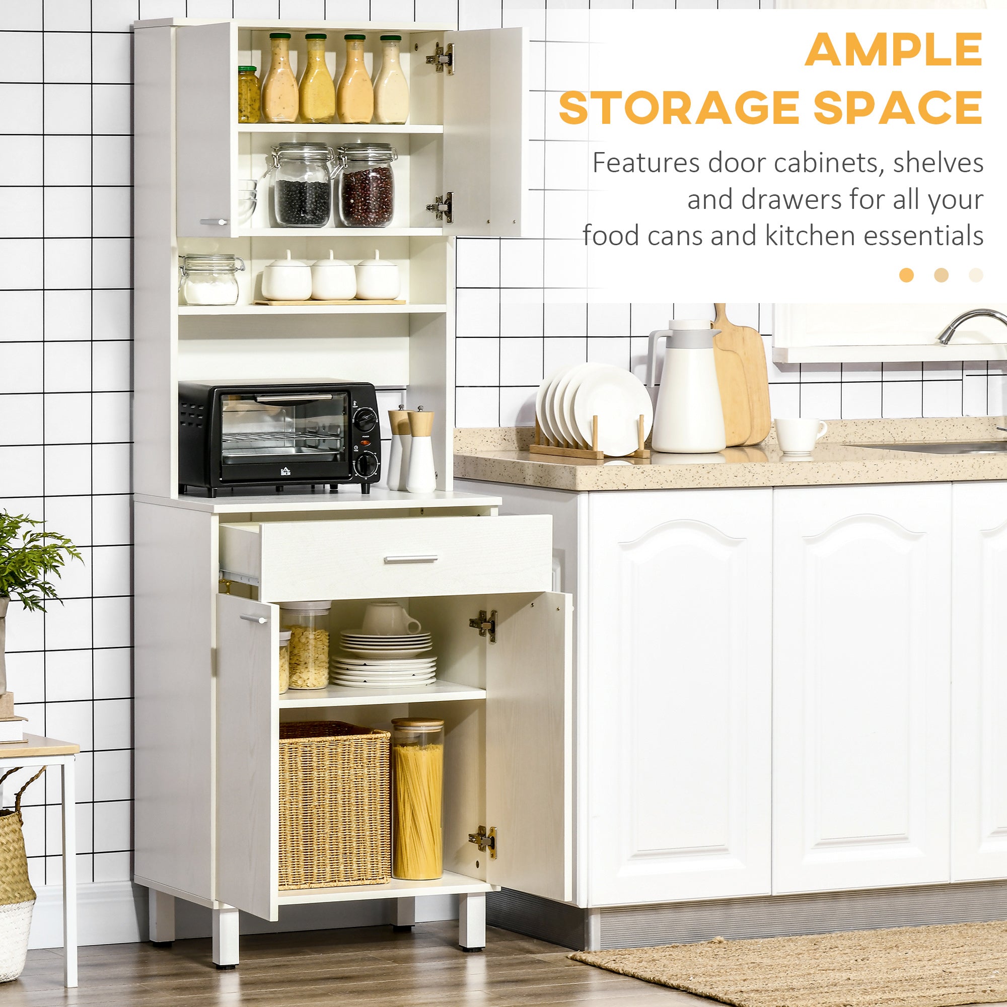 HOMCOM 71"H Freestanding Kitchen Pantry, Buffet with Hutch, Microwave Stand with Storage Cabinet, White