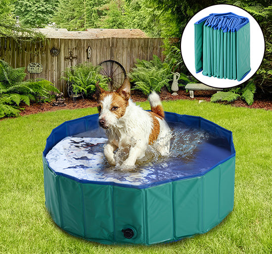 PawHut 12" x 40" All-Purpose Collapsible PVC Pet Swimming Pool / Dog Bathing Tub - Green / Blue