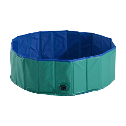 PawHut 12" x 40" All-Purpose Collapsible PVC Pet Swimming Pool / Dog Bathing Tub - Green / Blue