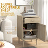 HOMCOM Tall Nightstands Set of 2, Boho Bedside Tables with Drawer, Cabinet, Adjustable Shelf, Rattan End Tables with Storage for Bedroom, Oak