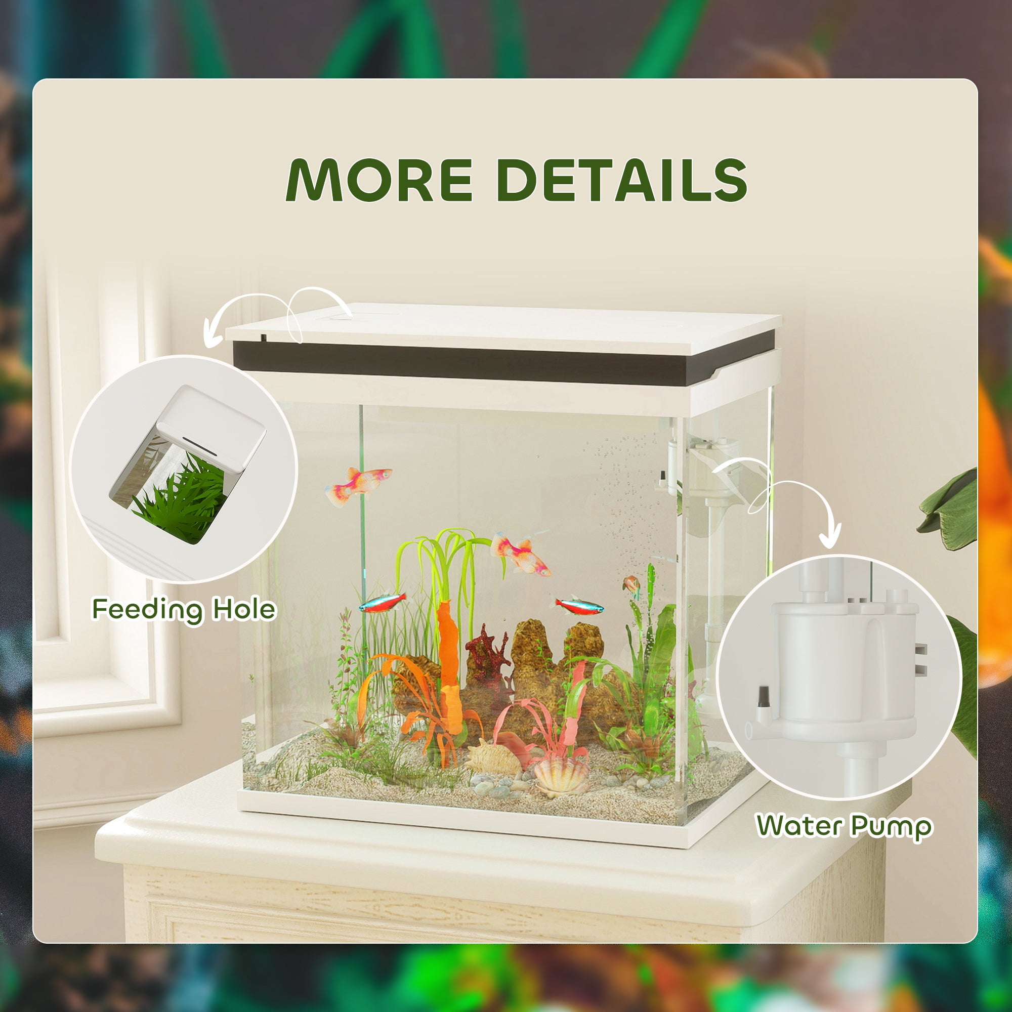 PawHut Fish Tank, 26L Glass Aquarium with Filter System, LED Lights, Water Pump, Betta Fish Tank for Goldfish, Shrimps, White