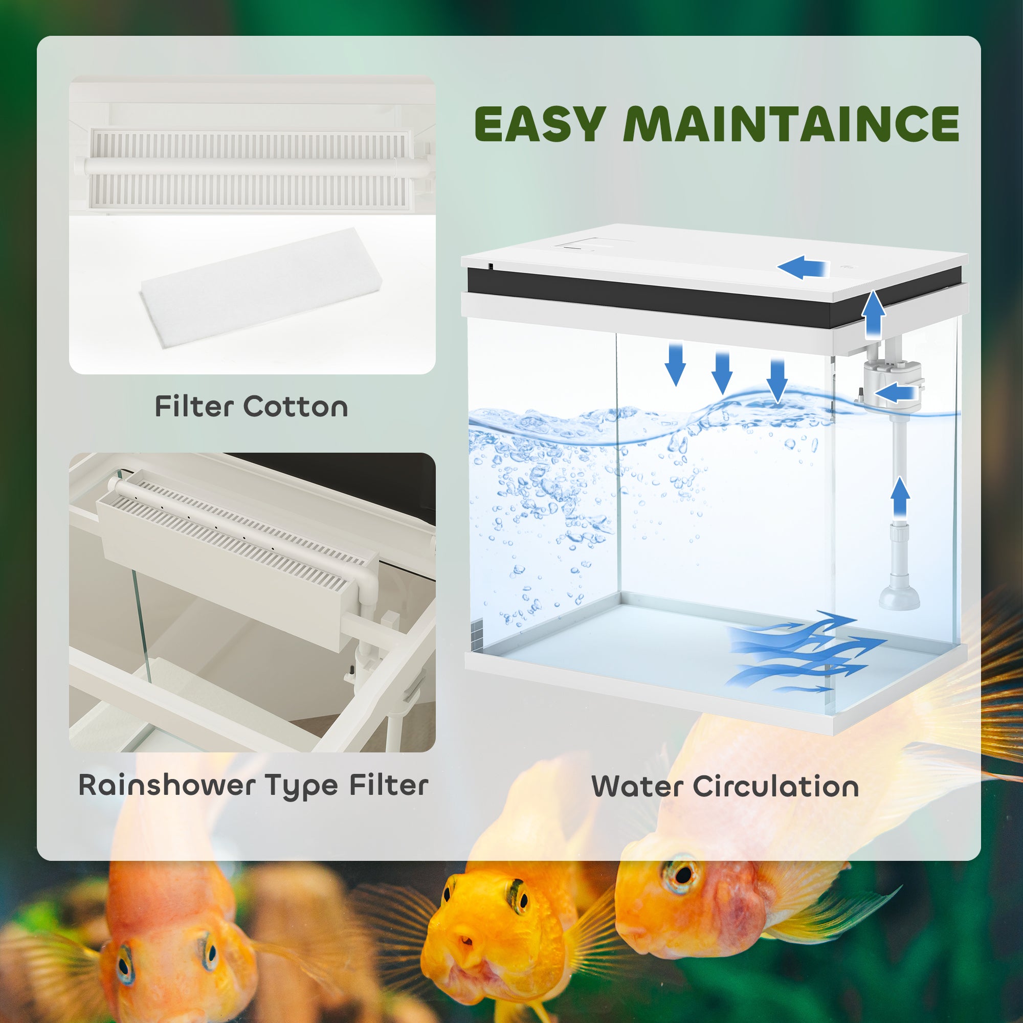 PawHut Fish Tank, 26L Glass Aquarium with Filter System, LED Lights, Water Pump, Betta Fish Tank for Goldfish, Shrimps, White