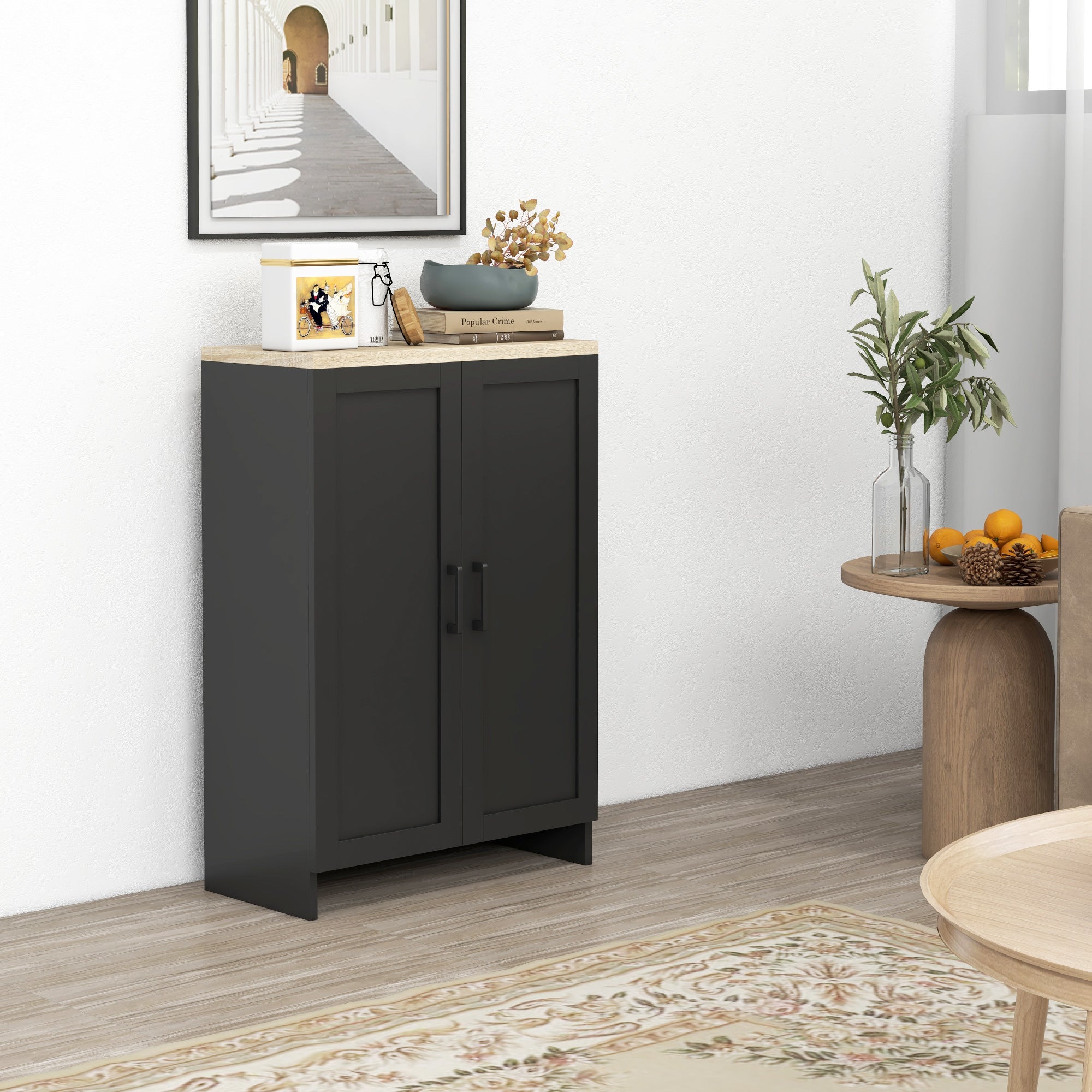 HOMCOM Modern Buffet Cabinet with Storage, 24" Narrow Sideboard, Kitchen Storage Cabinet with 2 Shaker Doors and Adjustable Shelf, Black