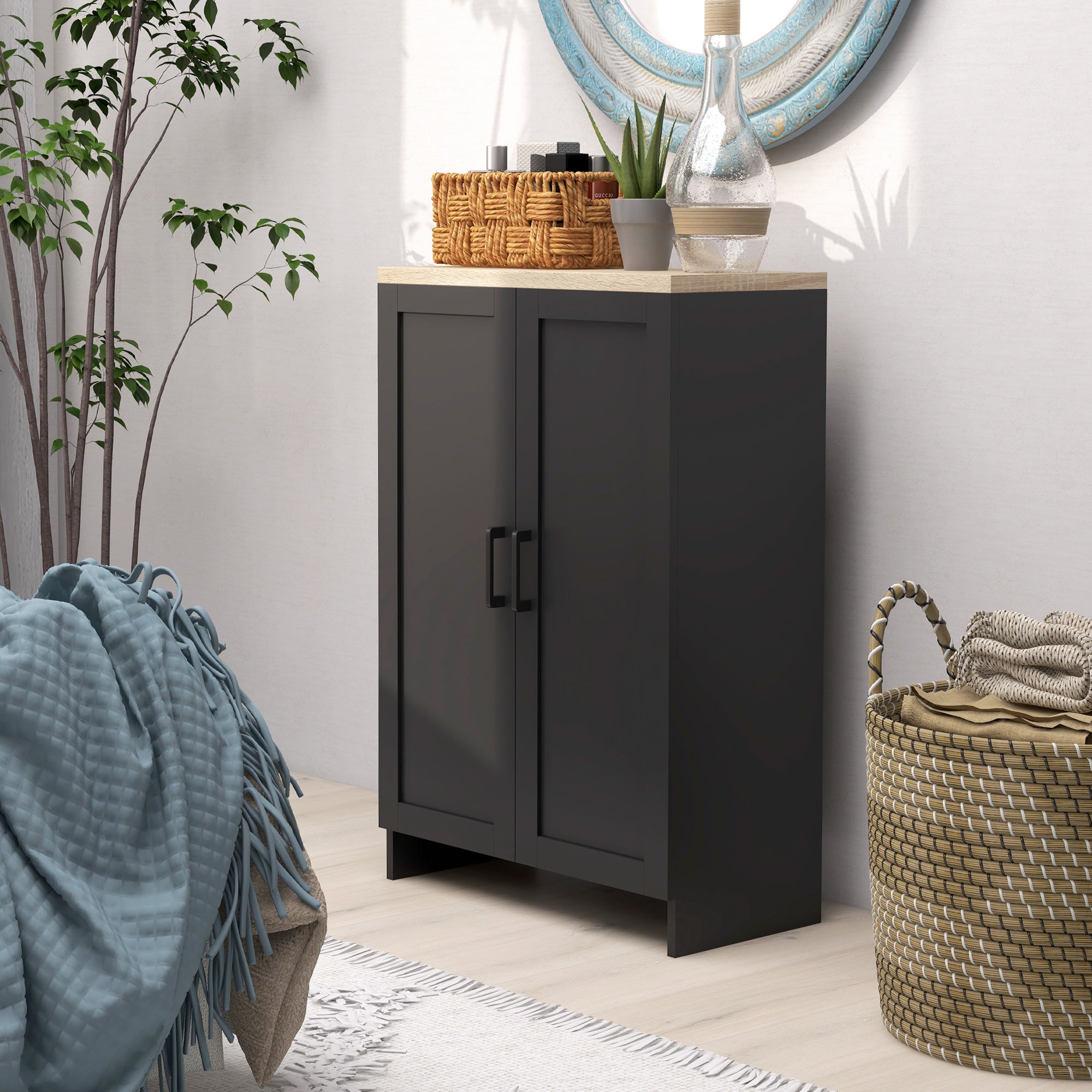 HOMCOM Modern Buffet Cabinet with Storage, 24" Narrow Sideboard, Kitchen Storage Cabinet with 2 Shaker Doors and Adjustable Shelf, Black