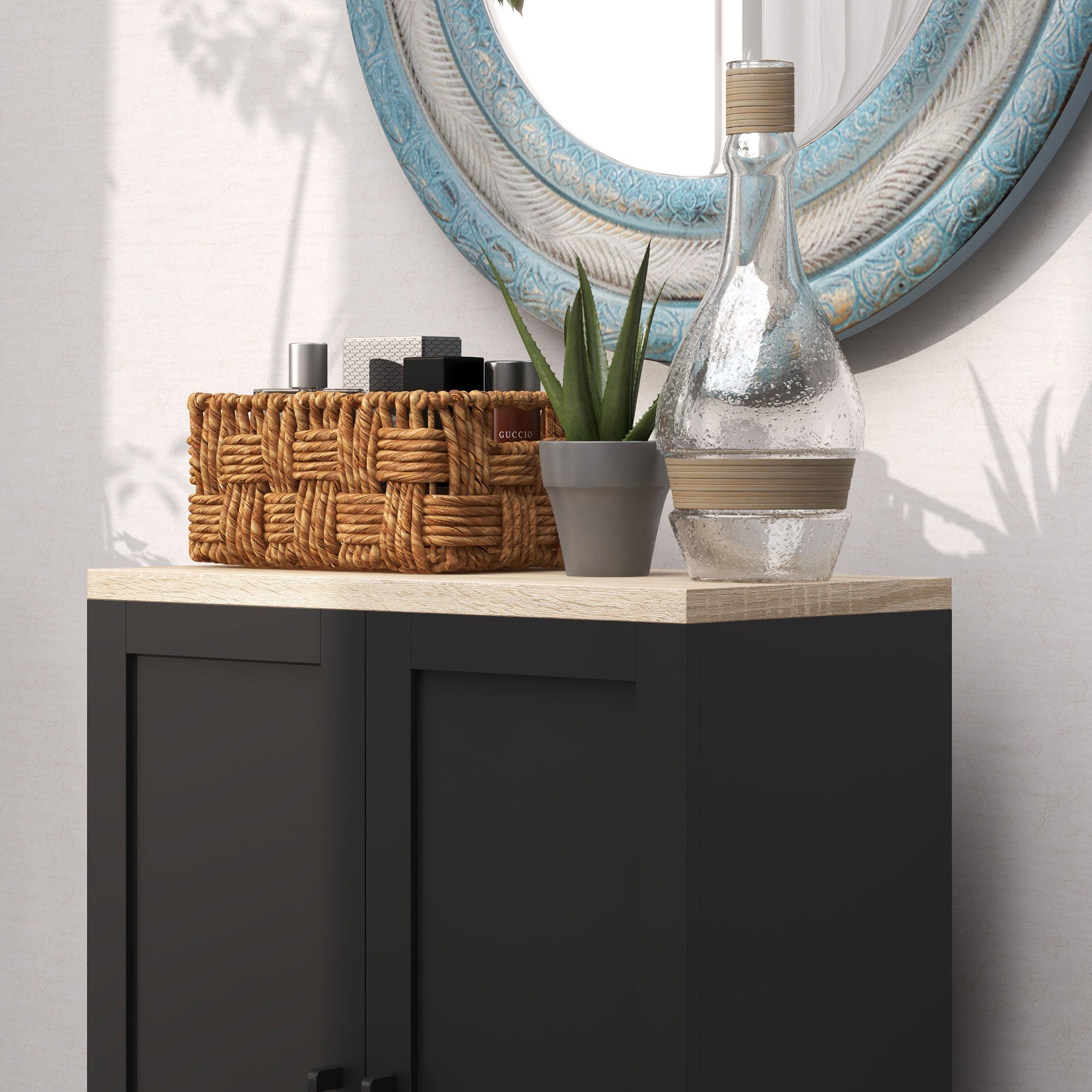 HOMCOM Modern Buffet Cabinet with Storage, 24" Narrow Sideboard, Kitchen Storage Cabinet with 2 Shaker Doors and Adjustable Shelf, Black