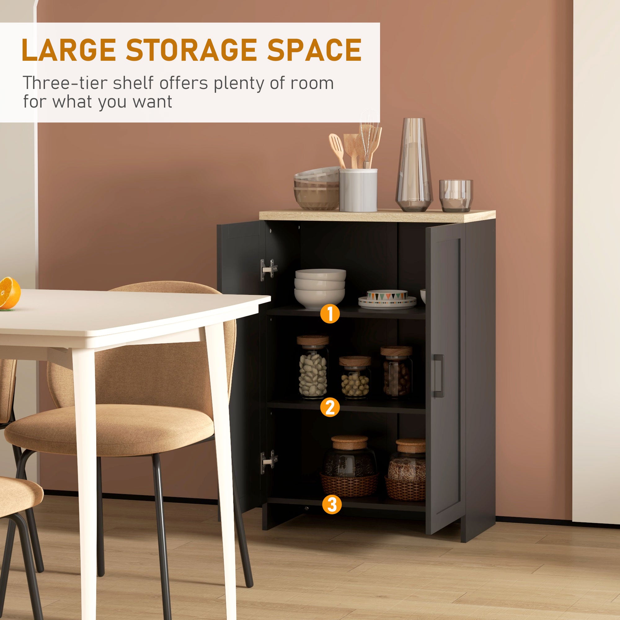 HOMCOM Modern Buffet Cabinet with Storage, 24" Narrow Sideboard, Kitchen Storage Cabinet with 2 Shaker Doors and Adjustable Shelf, Black