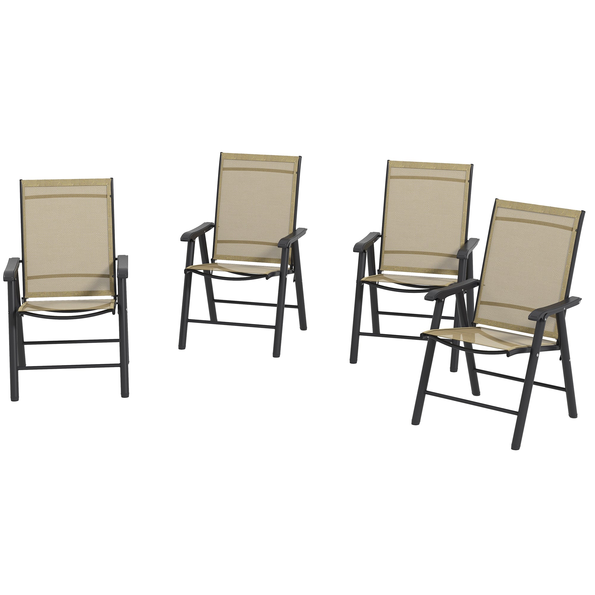 Outsunny 4-Piece Folding Dining Chair Set for Relaxing on Patio, Balcony, or Garden, Comfortable Outdoor Furniture with Armrests, Light Mixed Brown