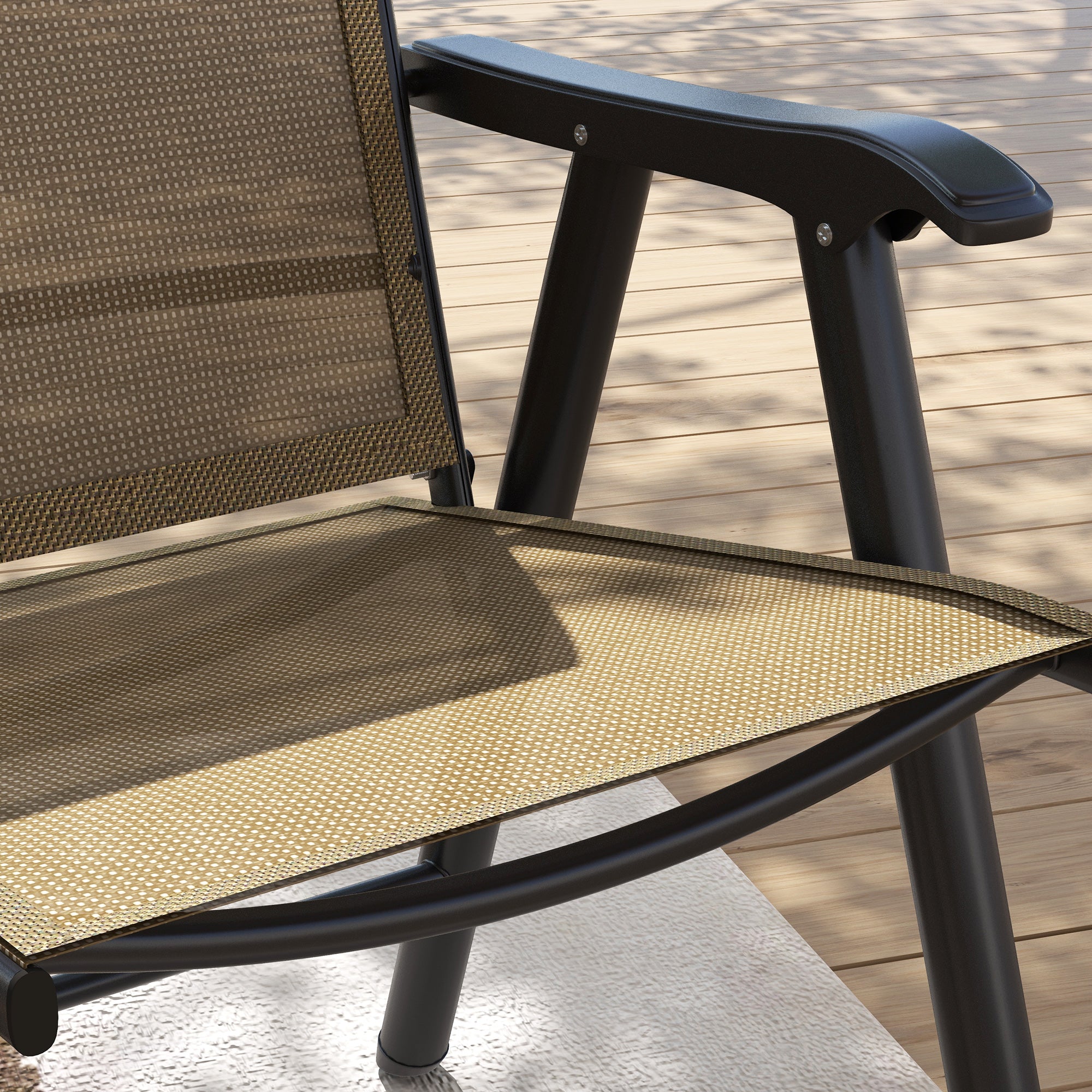 Outsunny 4-Piece Folding Dining Chair Set for Relaxing on Patio, Balcony, or Garden, Comfortable Outdoor Furniture with Armrests, Light Mixed Brown