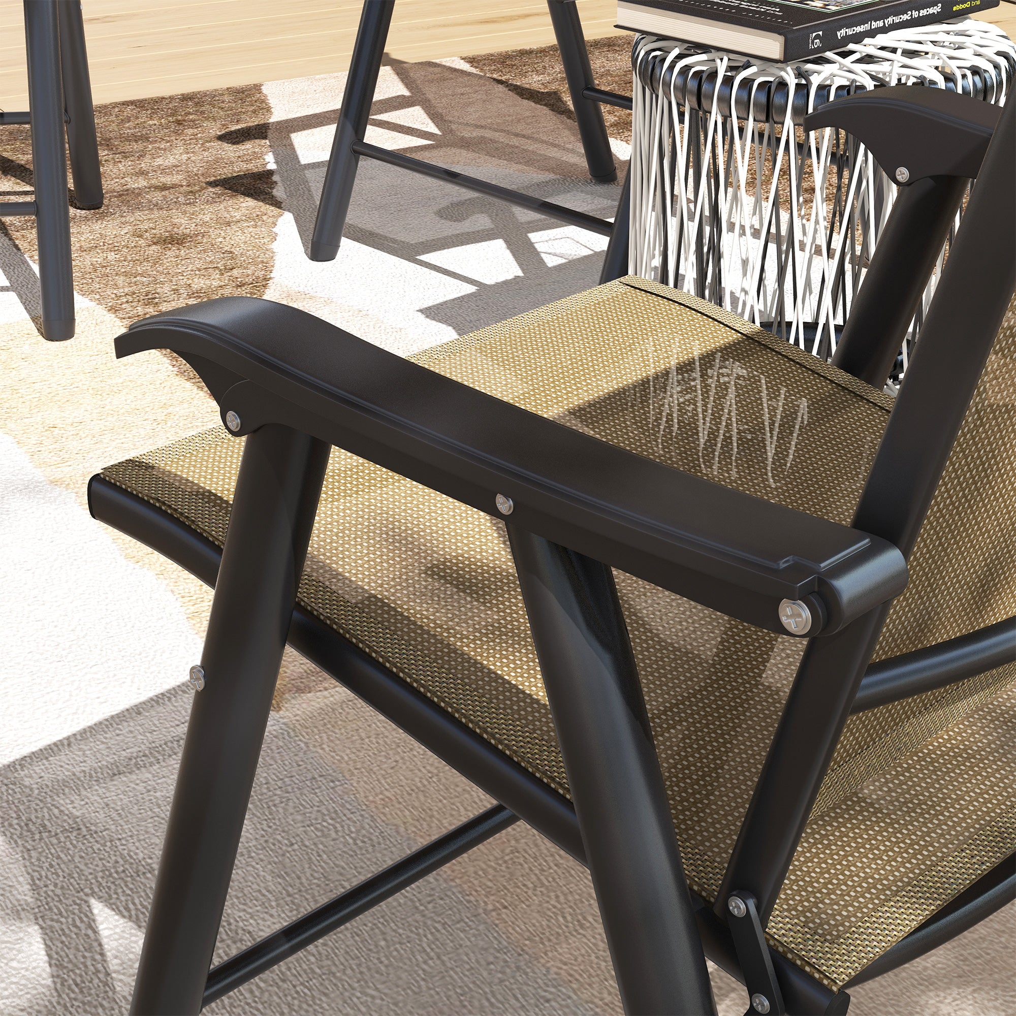 Outsunny 4-Piece Folding Dining Chair Set for Relaxing on Patio, Balcony, or Garden, Comfortable Outdoor Furniture with Armrests, Light Mixed Brown