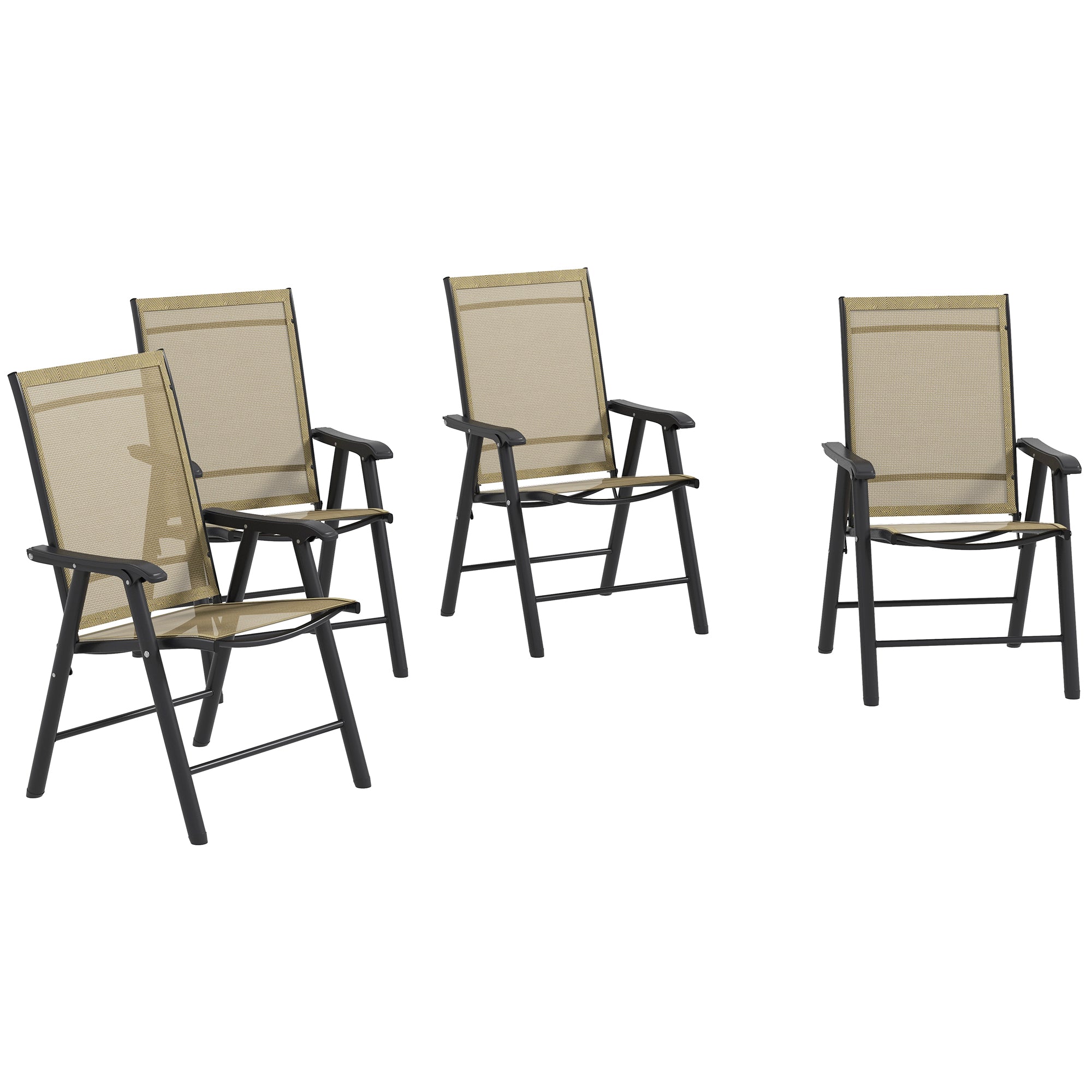 Outsunny 4-Piece Folding Dining Chair Set for Relaxing on Patio, Balcony, or Garden, Comfortable Outdoor Furniture with Armrests, Light Mixed Brown