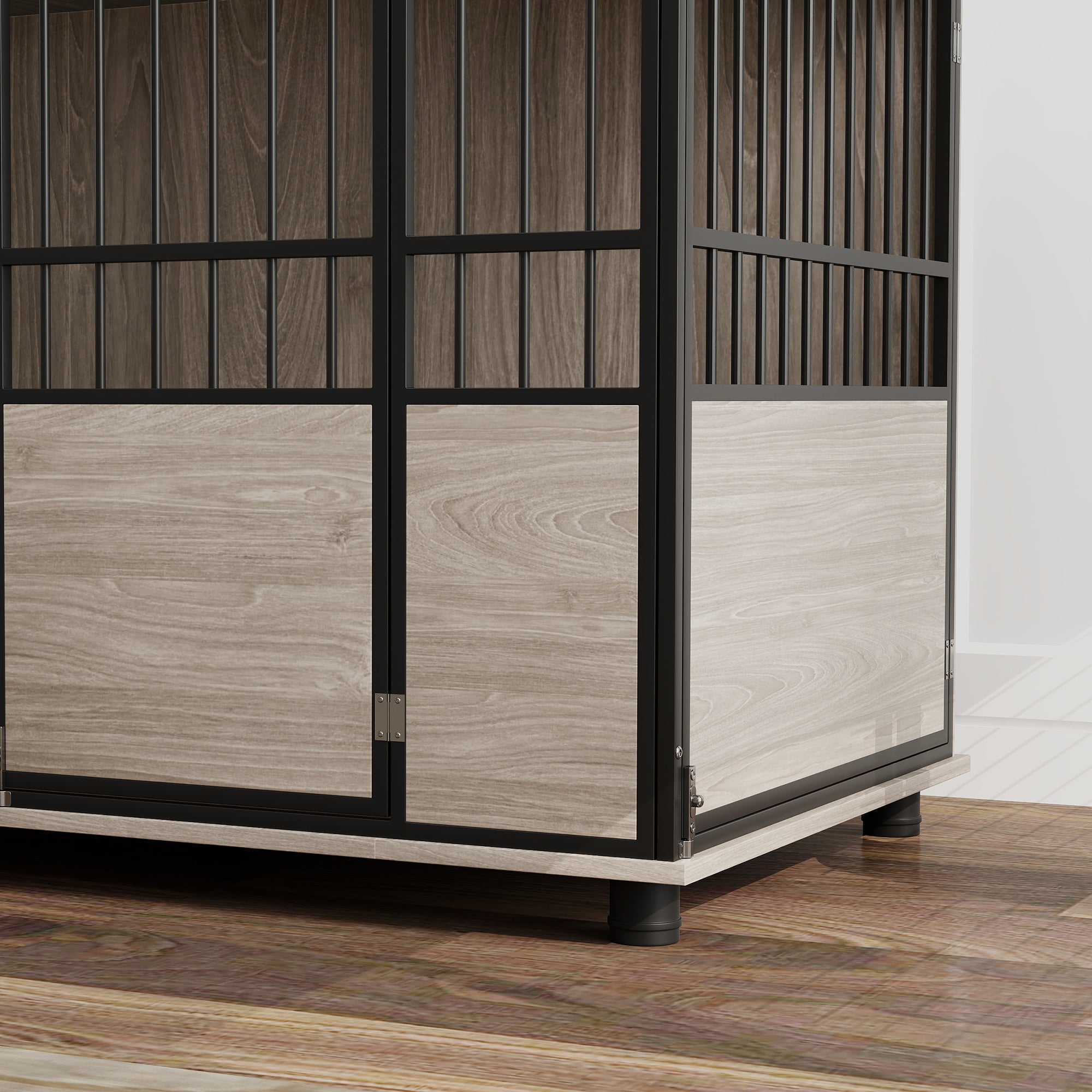 PawHut 46" Dog Crate Furniture End Table, Wooden Dog Kennel Indoor Pet House with 3 Doors, for Small to Large Dogs