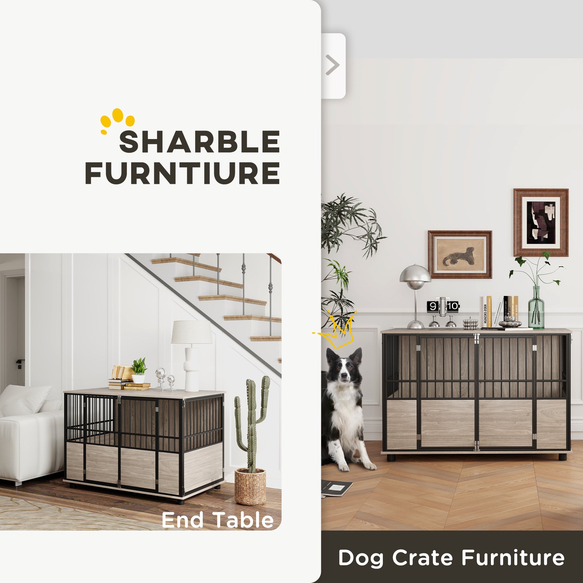 PawHut 46" Dog Crate Furniture End Table, Wooden Dog Kennel Indoor Pet House with 3 Doors, for Small to Large Dogs