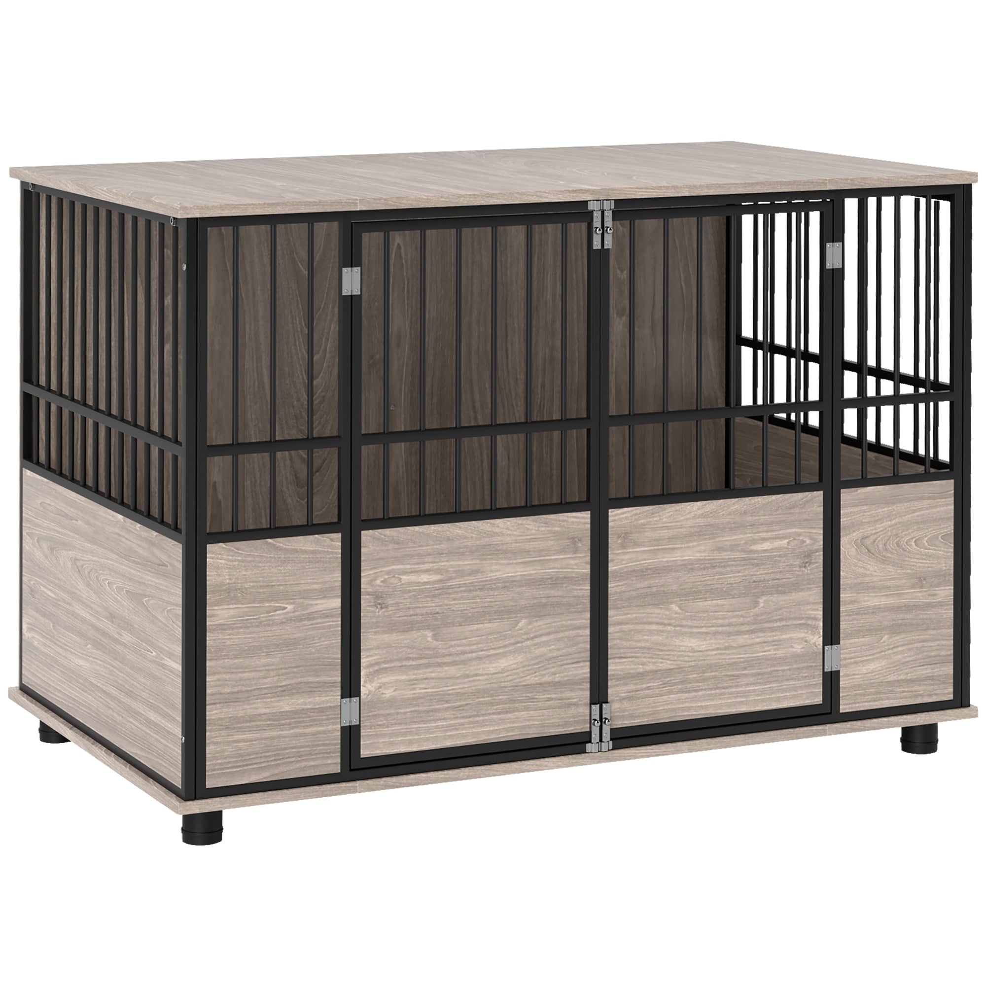 PawHut 46" Dog Crate Furniture End Table, Wooden Dog Kennel Indoor Pet House with 3 Doors, for Small to Large Dogs