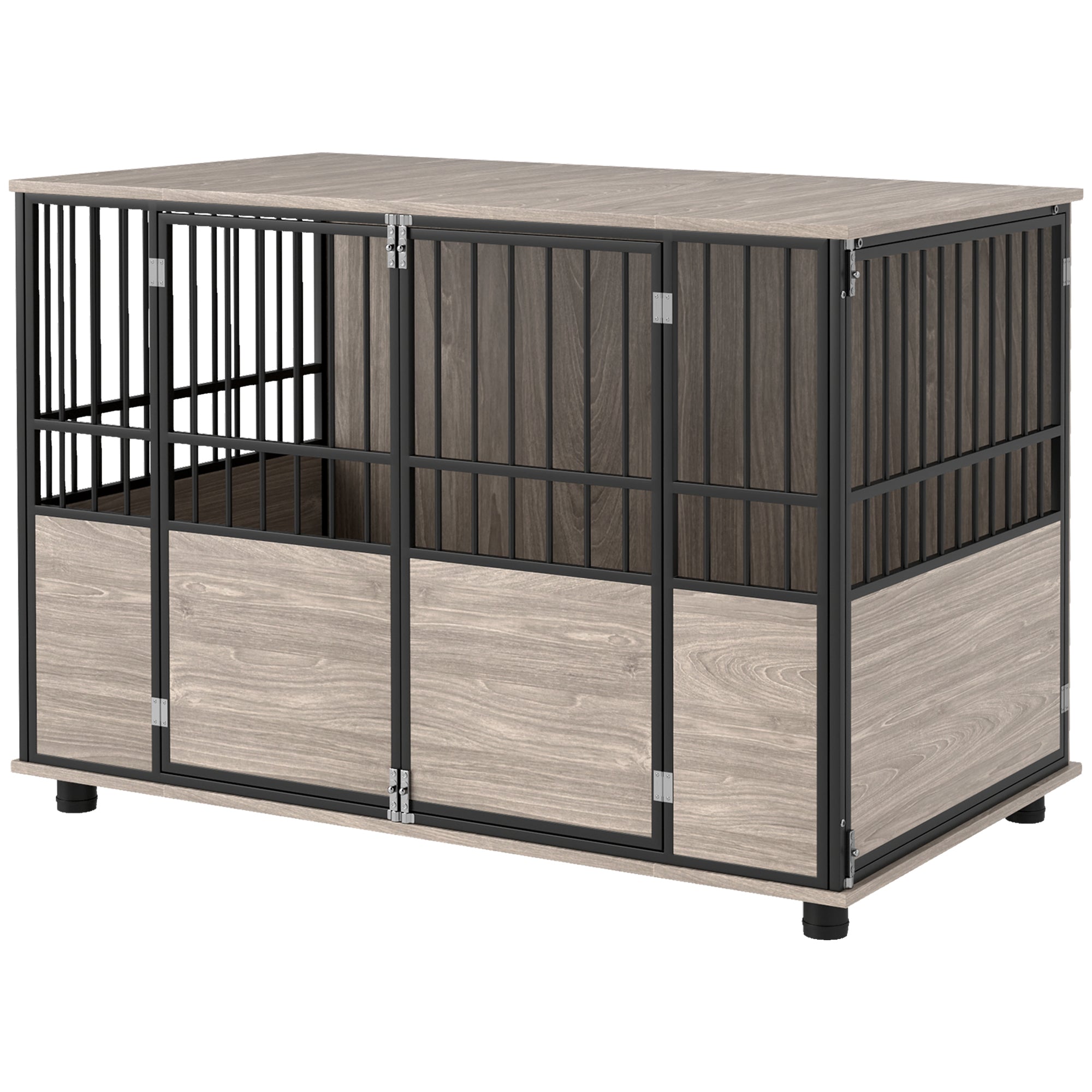PawHut 46" Dog Crate Furniture End Table, Wooden Dog Kennel Indoor Pet House with 3 Doors, for Small to Large Dogs