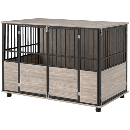 PawHut 46" Dog Crate Furniture End Table, Wooden Dog Kennel Indoor Pet House with 3 Doors, for Small to Large Dogs