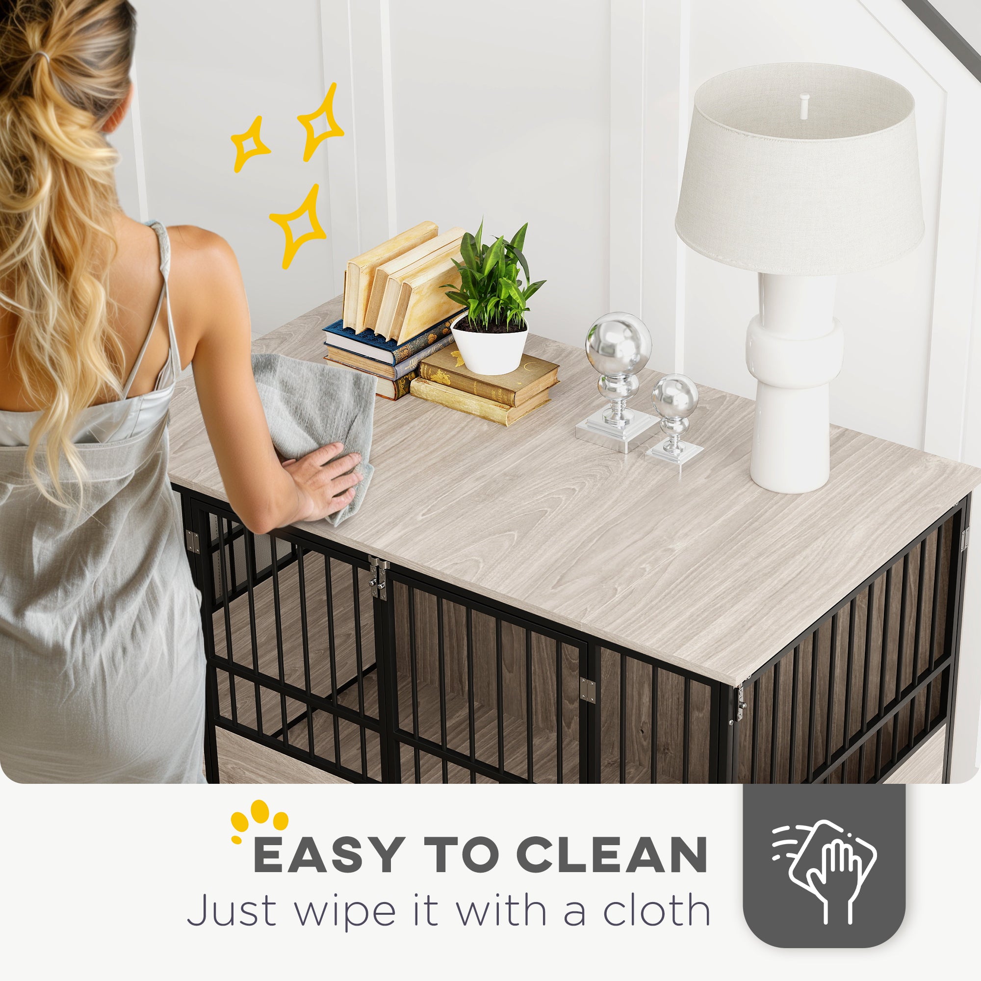 PawHut 46" Dog Crate Furniture End Table, Wooden Dog Kennel Indoor Pet House with 3 Doors, for Small to Large Dogs
