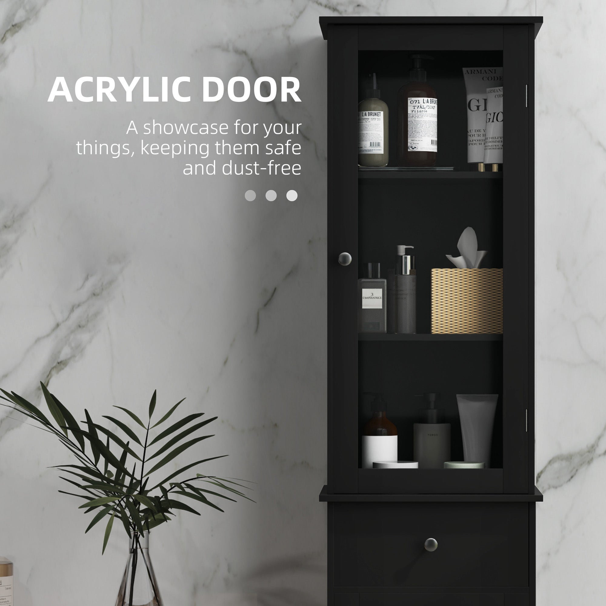 kleankin Bathroom Storage Cabinet with 3-tier Shelf Drawer, Floor Cabinet Free Standing Linen Tower Tall Slim Side Organizer Shelves, Black