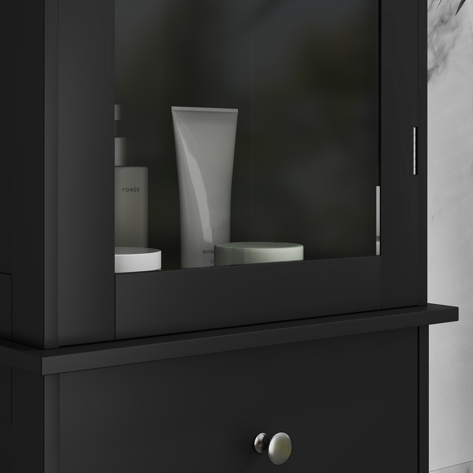 kleankin Bathroom Storage Cabinet with 3-tier Shelf Drawer, Floor Cabinet Free Standing Linen Tower Tall Slim Side Organizer Shelves, Black