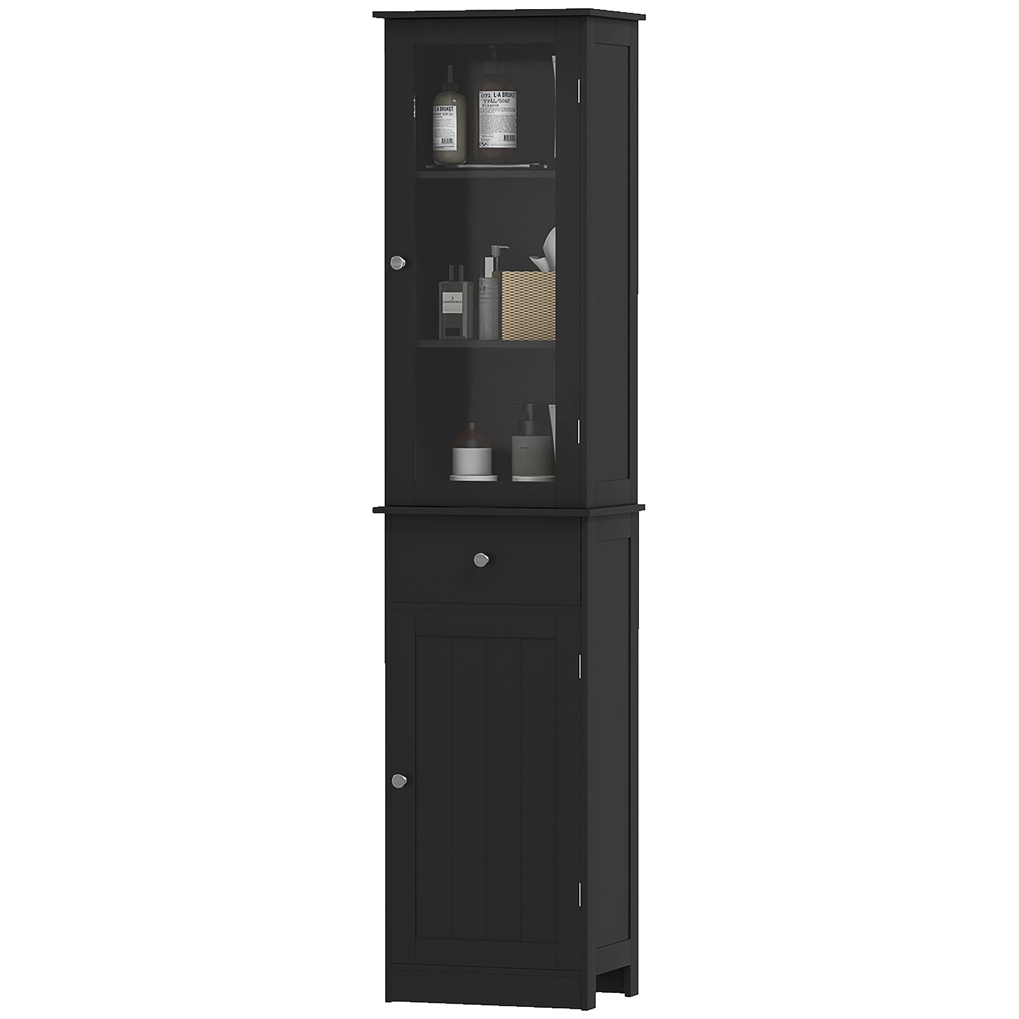 kleankin Bathroom Storage Cabinet with 3-tier Shelf Drawer, Floor Cabinet Free Standing Linen Tower Tall Slim Side Organizer Shelves, Black