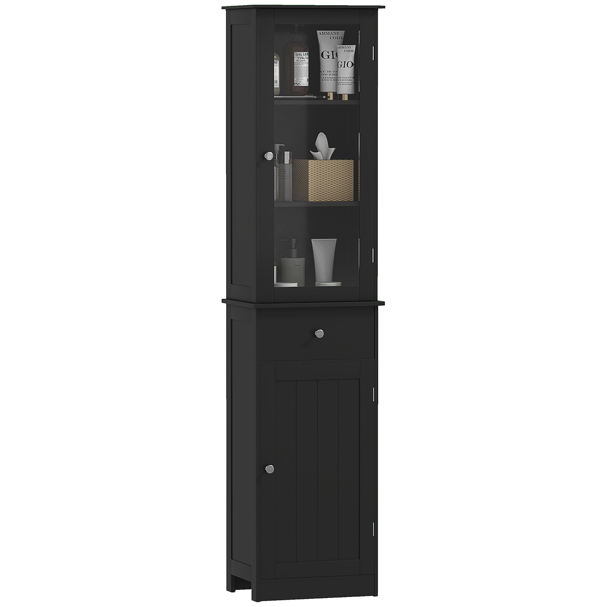 kleankin Bathroom Storage Cabinet with 3-tier Shelf Drawer, Floor Cabinet Free Standing Linen Tower Tall Slim Side Organizer Shelves, Black
