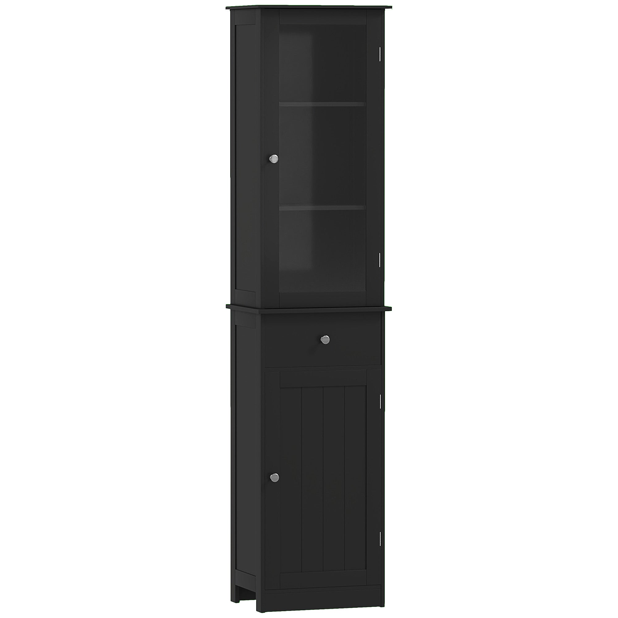 kleankin Bathroom Storage Cabinet with 3-tier Shelf Drawer, Floor Cabinet Free Standing Linen Tower Tall Slim Side Organizer Shelves, Black