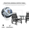 Outsunny Outdoor Glider Bench with Coffee Table, Patio 2-Seat Rocking Chair Swing Loveseat with Breathable Sling for Backyard Garden Porch, Black