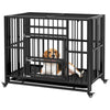 PawHut 37" Heavy Duty Dog Crate, Foldable Dog Cage on Wheels with Double Locks, Removable Tray, Openable Top, Double Doors, Indoor Outdoor Use, for Small and Medium Dogs - Black