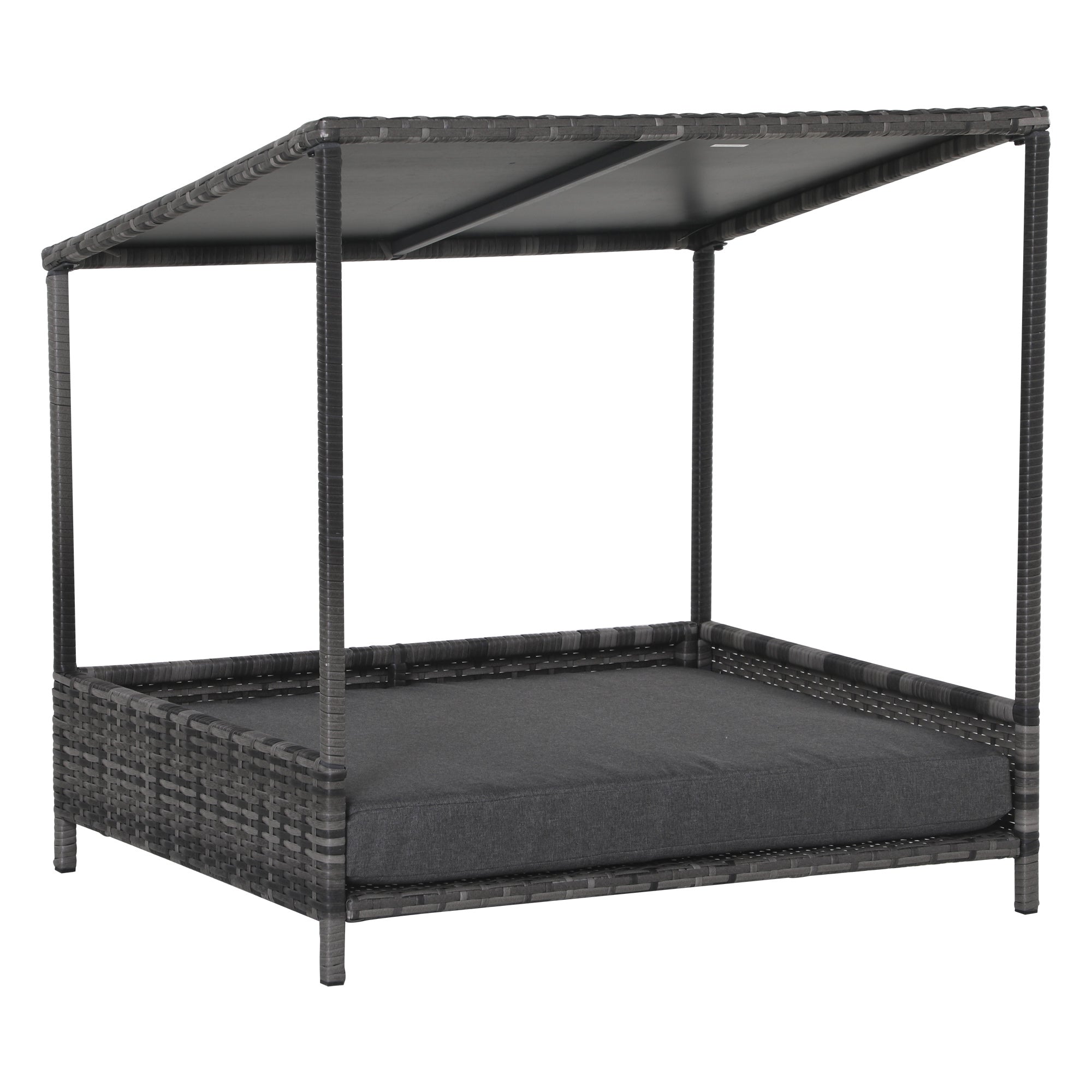 PawHut Wicker Dog House Raised Rattan Dog Cat Bed for Indoor Outdoor Garden Patio Pet Sofa with Cushion Medium Sized Pet Grey