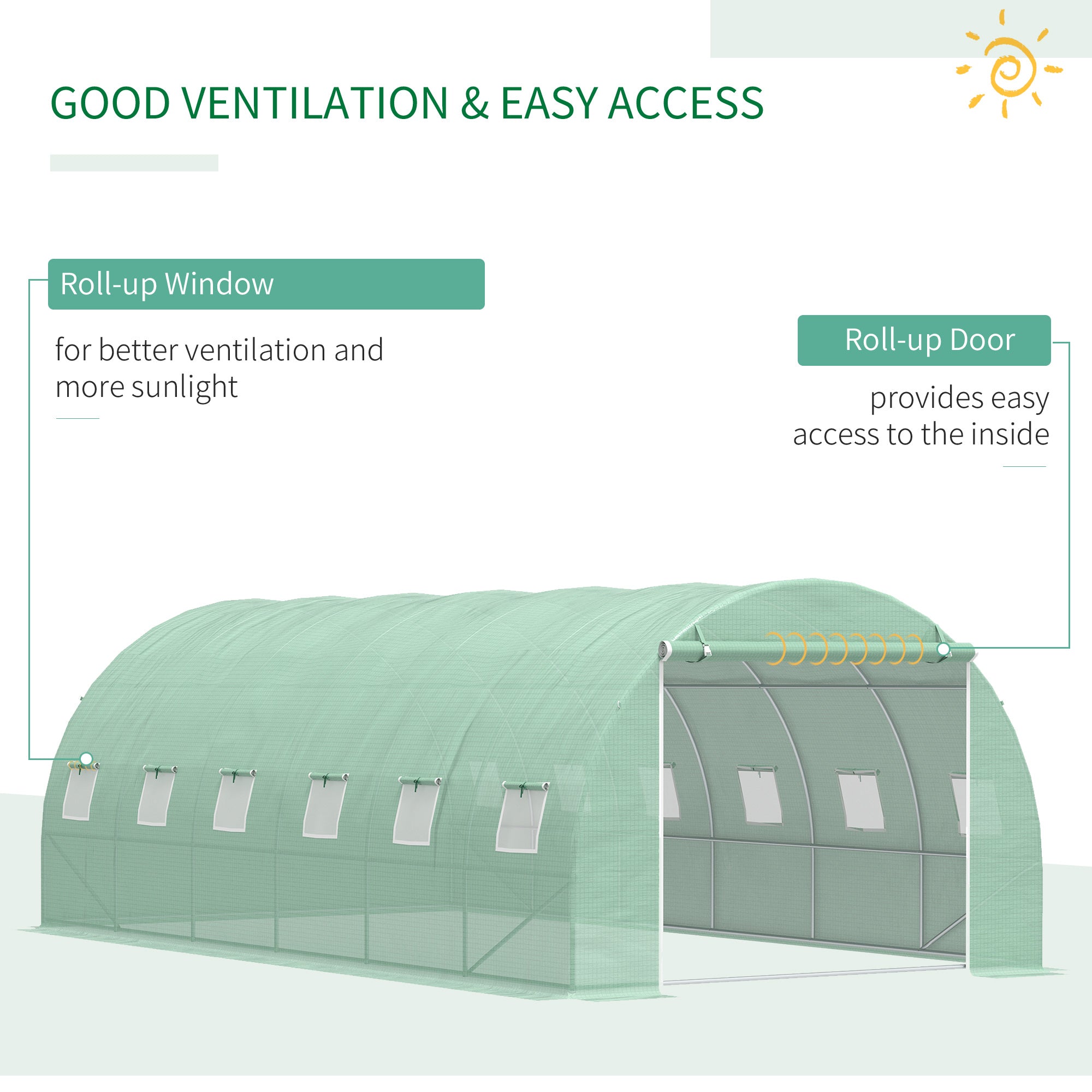 Outsunny 20' x 10' x 6.6' Large Walk-in Greenhouse Garden Plant Seed Growing Tent Tunnel Shed with Windows and Door Green