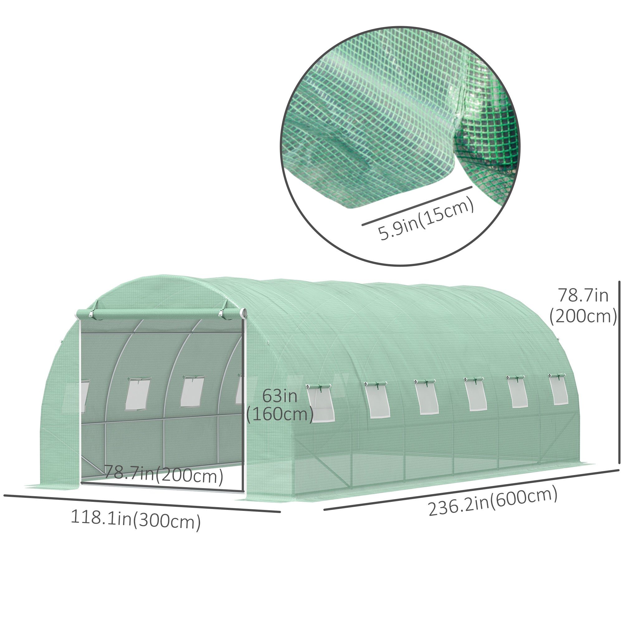 Outsunny 20' x 10' x 6.6' Large Walk-in Greenhouse Garden Plant Seed Growing Tent Tunnel Shed with Windows and Door Green
