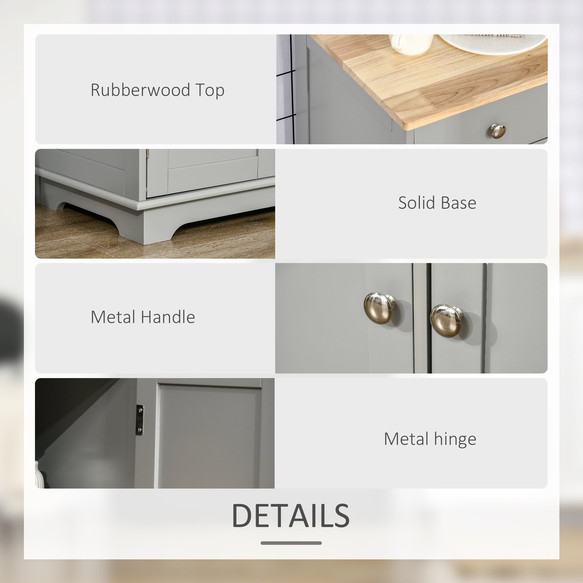 HOMCOM Sideboard Buffet Cabinet with Storage, 40" Kitchen Cabinet with 3 Adjustable Shelves, 3 Drawers and 3 Doors, Coffee Bar Cabinet with Rubberwood Tabletop, Grey