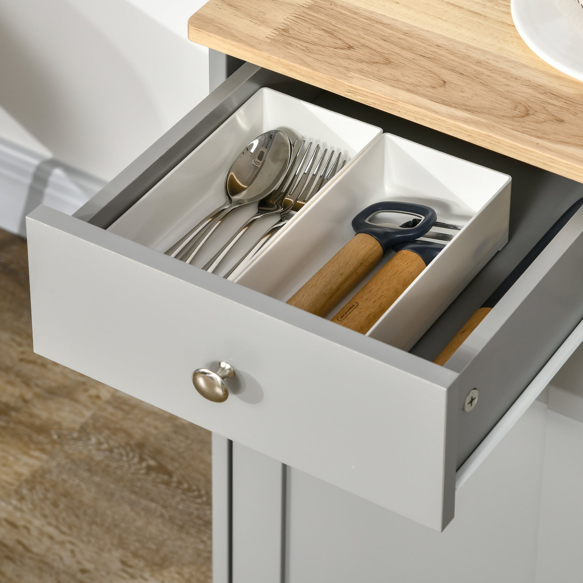 HOMCOM Sideboard Buffet Cabinet with Storage, 40" Kitchen Cabinet with 3 Adjustable Shelves, 3 Drawers and 3 Doors, Coffee Bar Cabinet with Rubberwood Tabletop, Grey