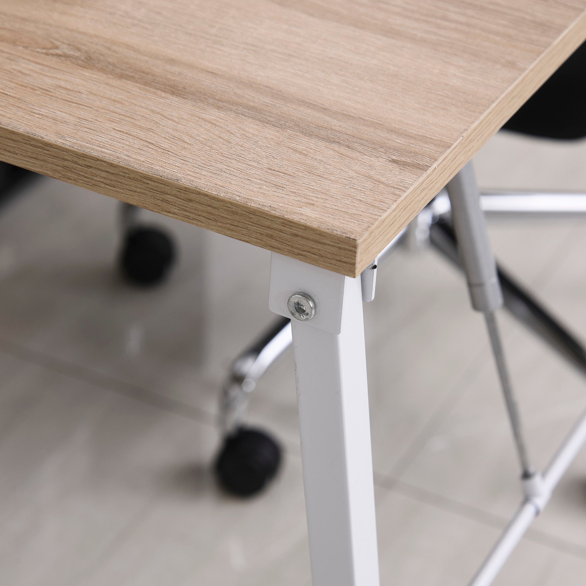 HOMCOM Computer Desk with Storage Sheves and Foldable Tabletop, Writing Desk for Home Office and Study, White, Natural