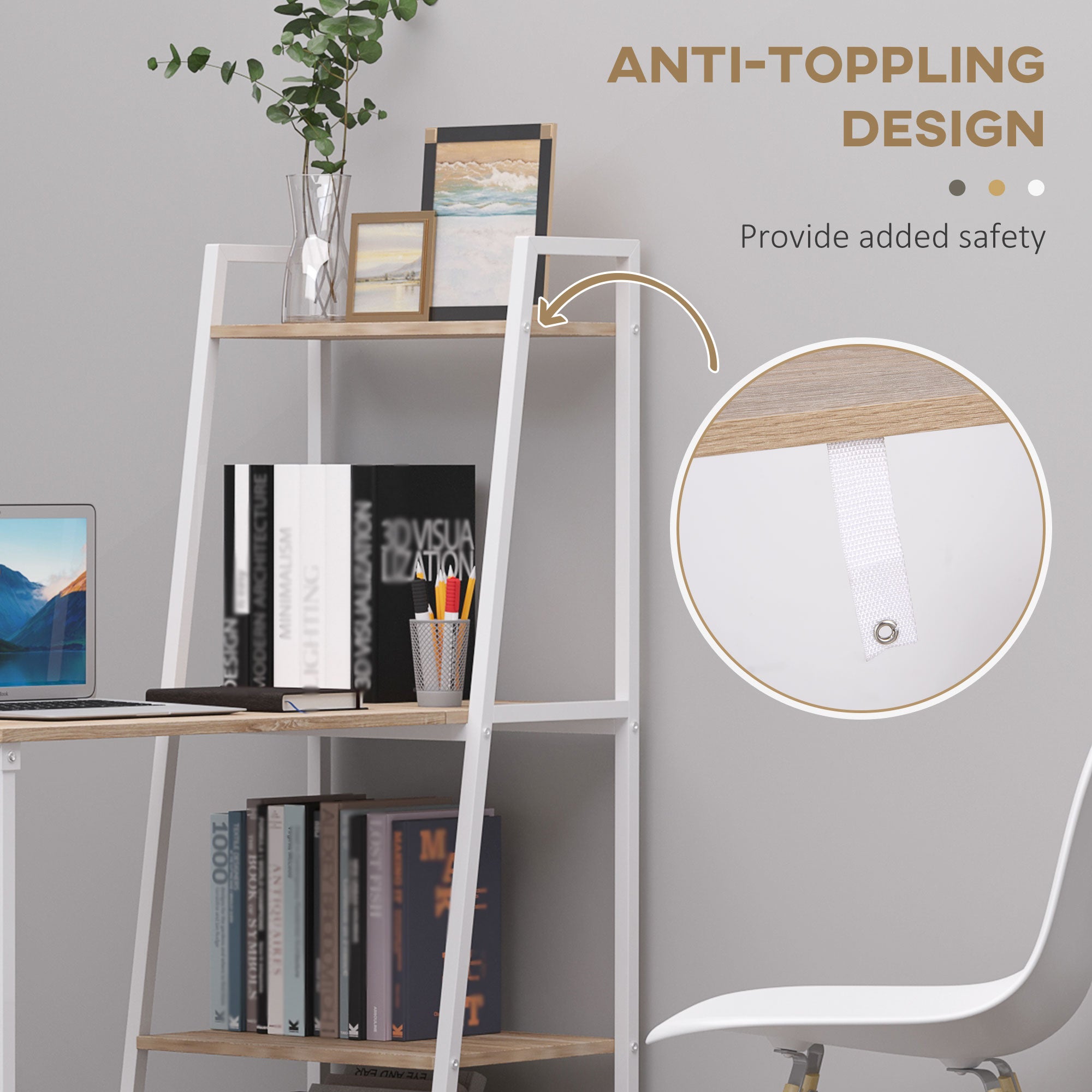 HOMCOM Computer Desk with Storage Sheves and Foldable Tabletop, Writing Desk for Home Office and Study, White, Natural