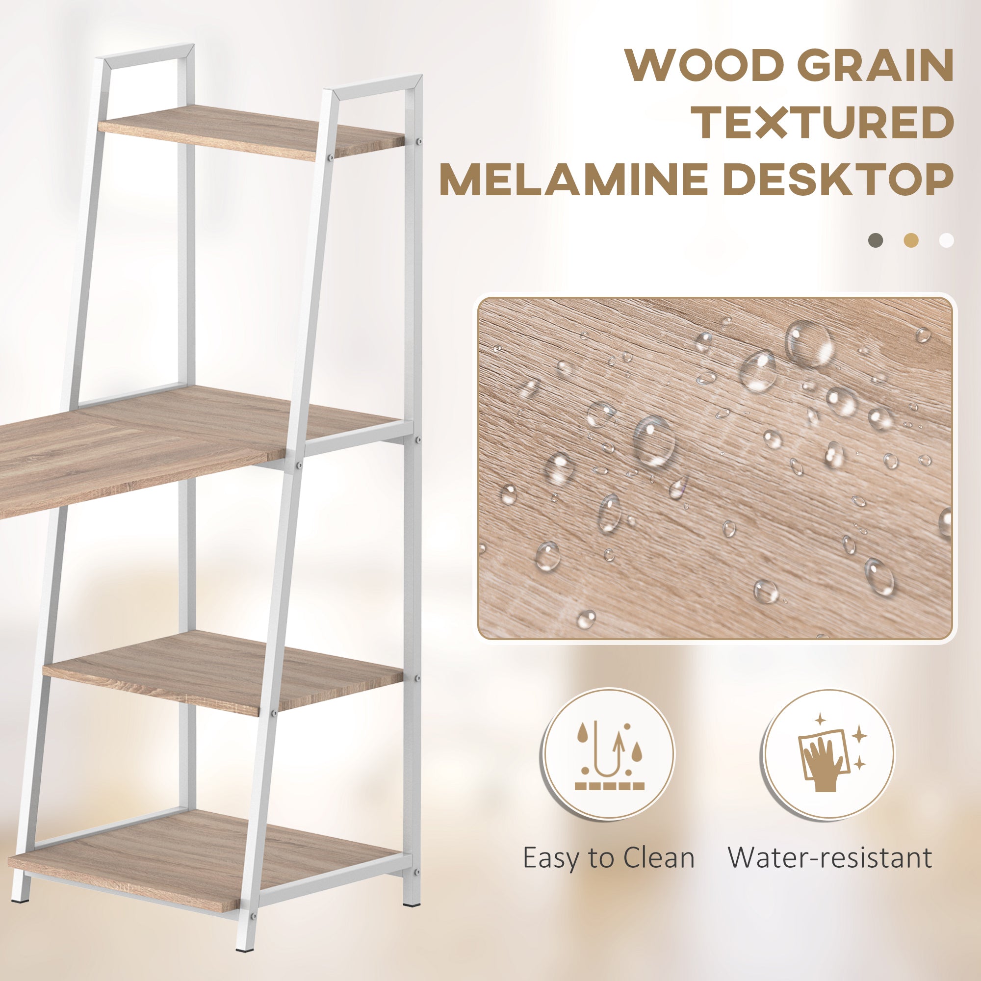 HOMCOM Computer Desk with Storage Sheves and Foldable Tabletop, Writing Desk for Home Office and Study, White, Natural