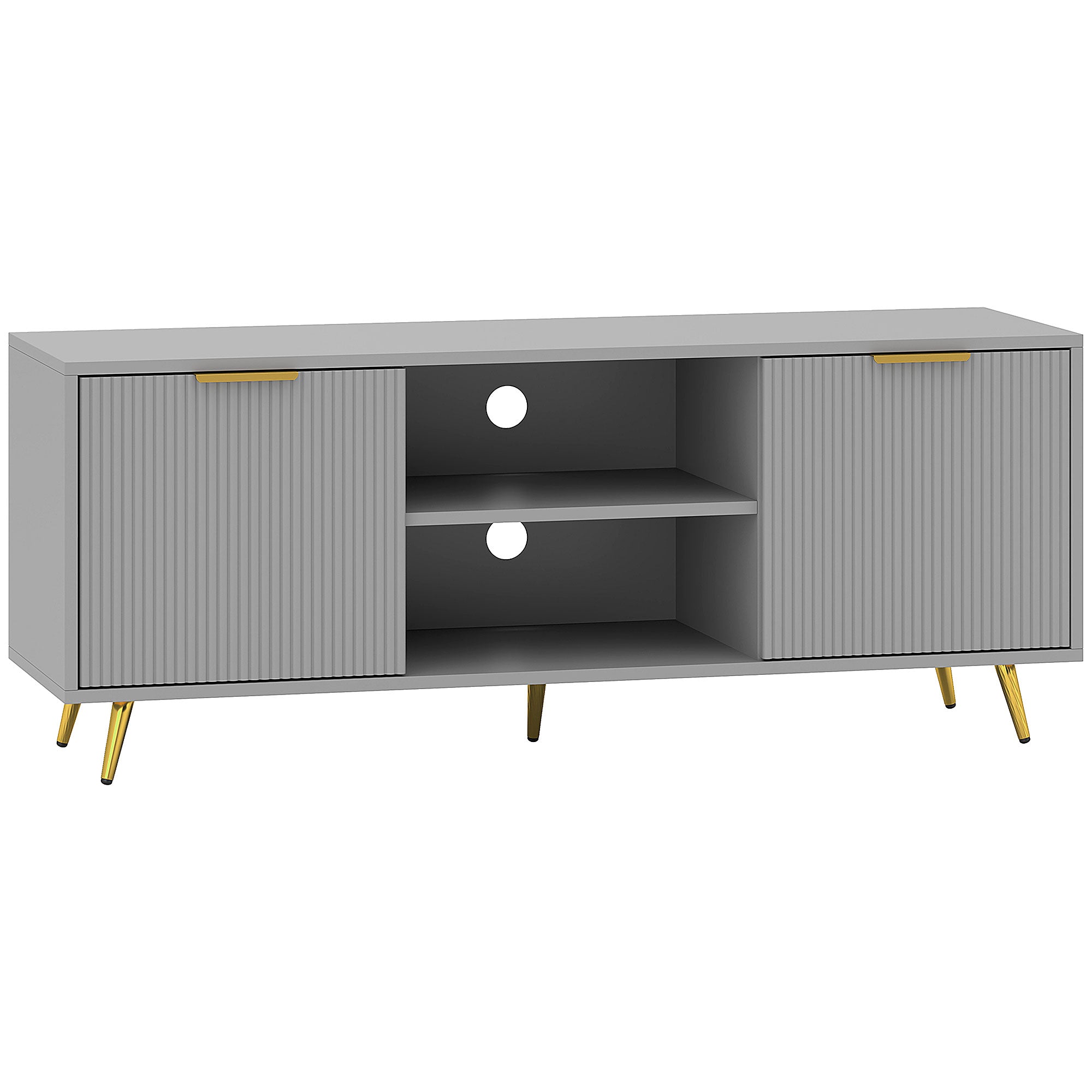 HOMCOM TV Stand with Storage for 55 Inch TV, Modern TV Table with 2 Open Shelves and 2 Cabinets, TV Console for Living Room, Grey