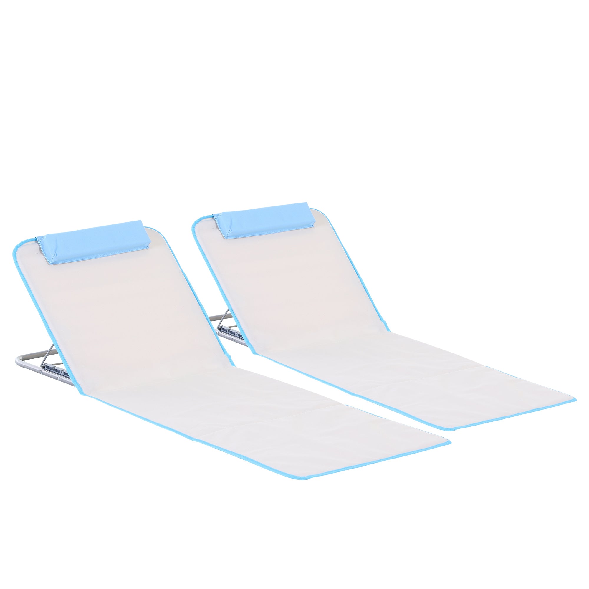 Outsunny 2 Pieces Outdoor Beach Lounge Chair, Patio Steel Folding Chaise Lounge Set w/ Pillow for Sunbath, Snap, Beige